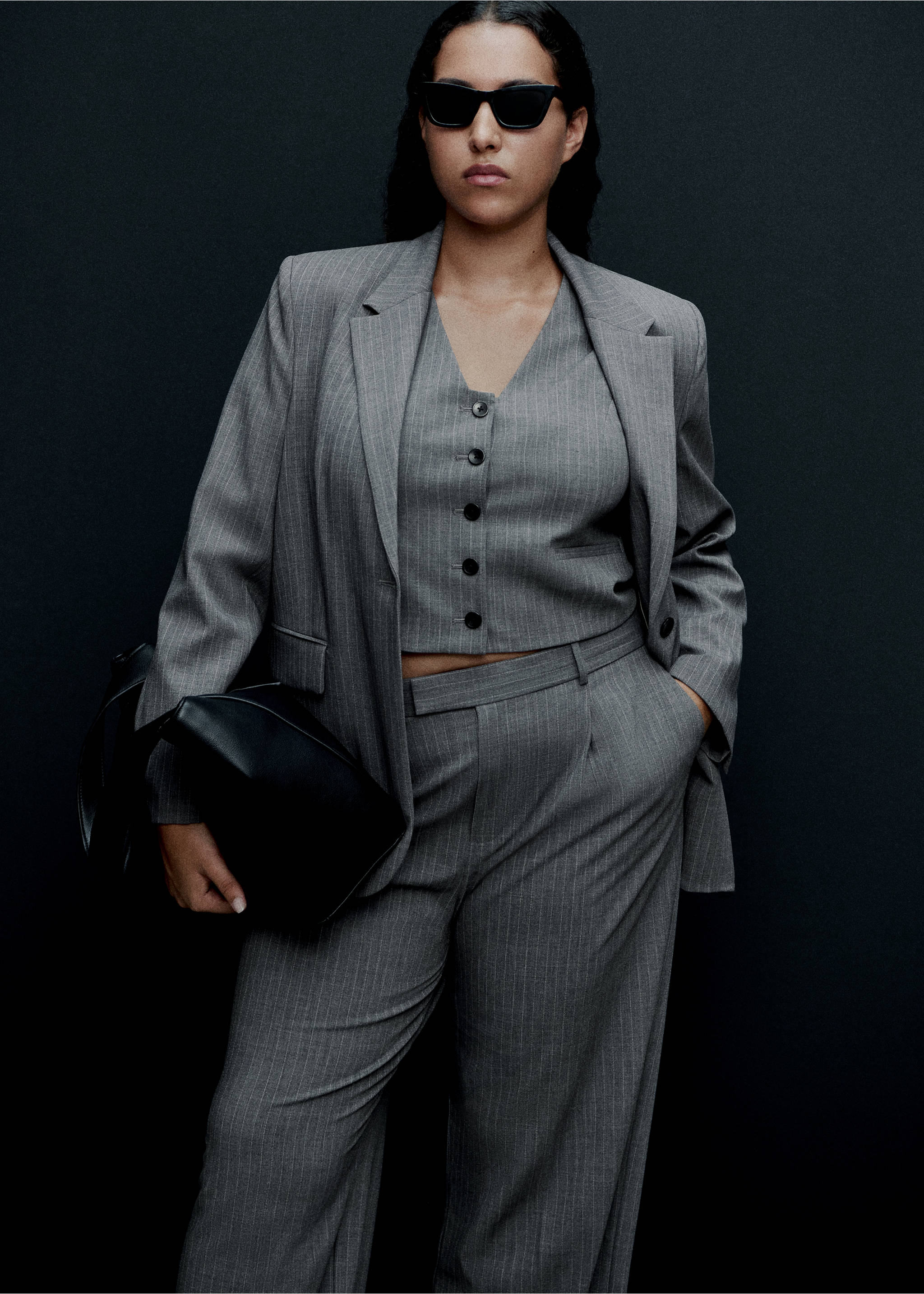 Pinstripe suit trousers - Details of the article 7, Grey. Ref: 77004769-00.