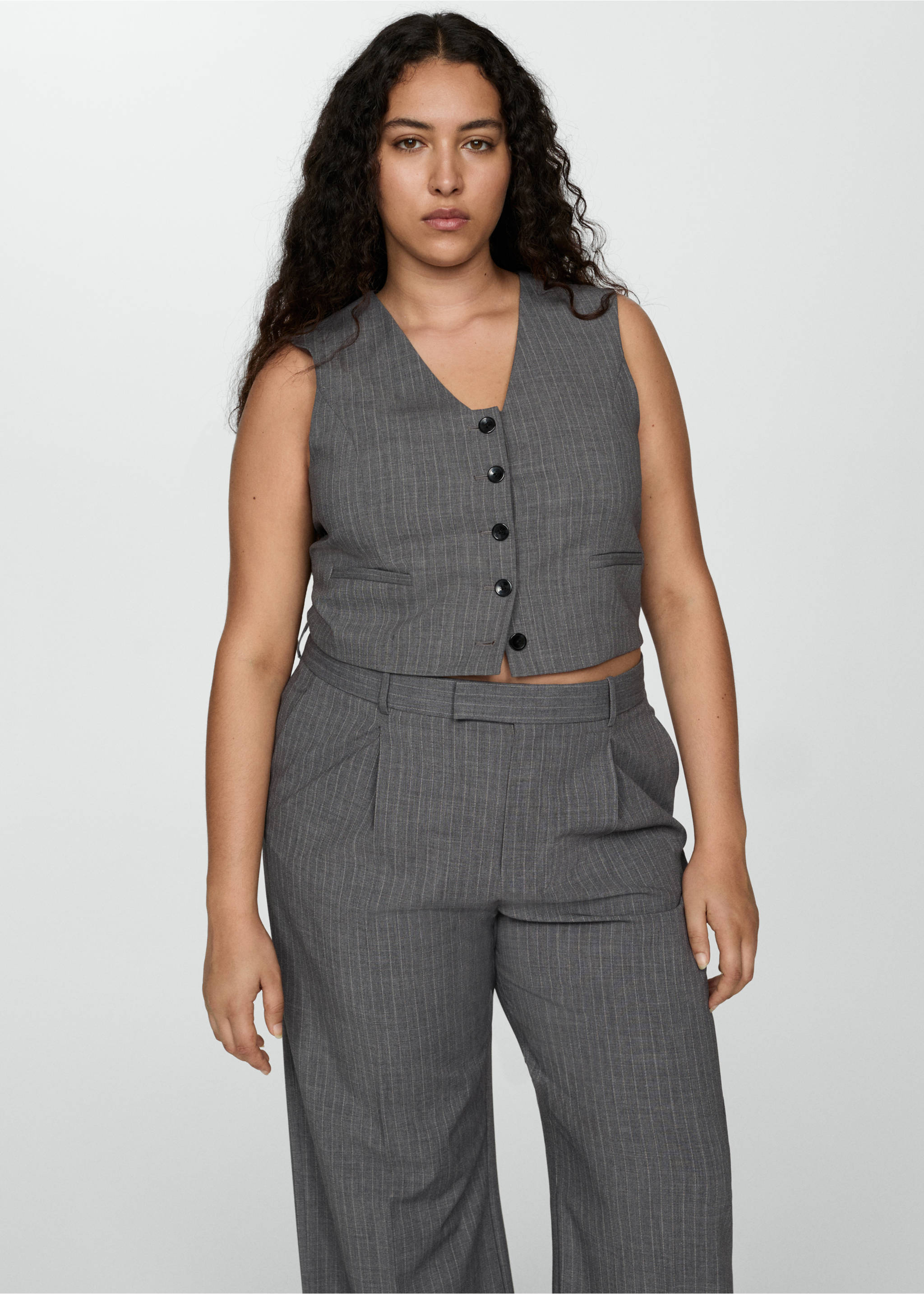 Pinstripe suit trousers - Details of the article 5, Grey. Ref: 77004769-00.