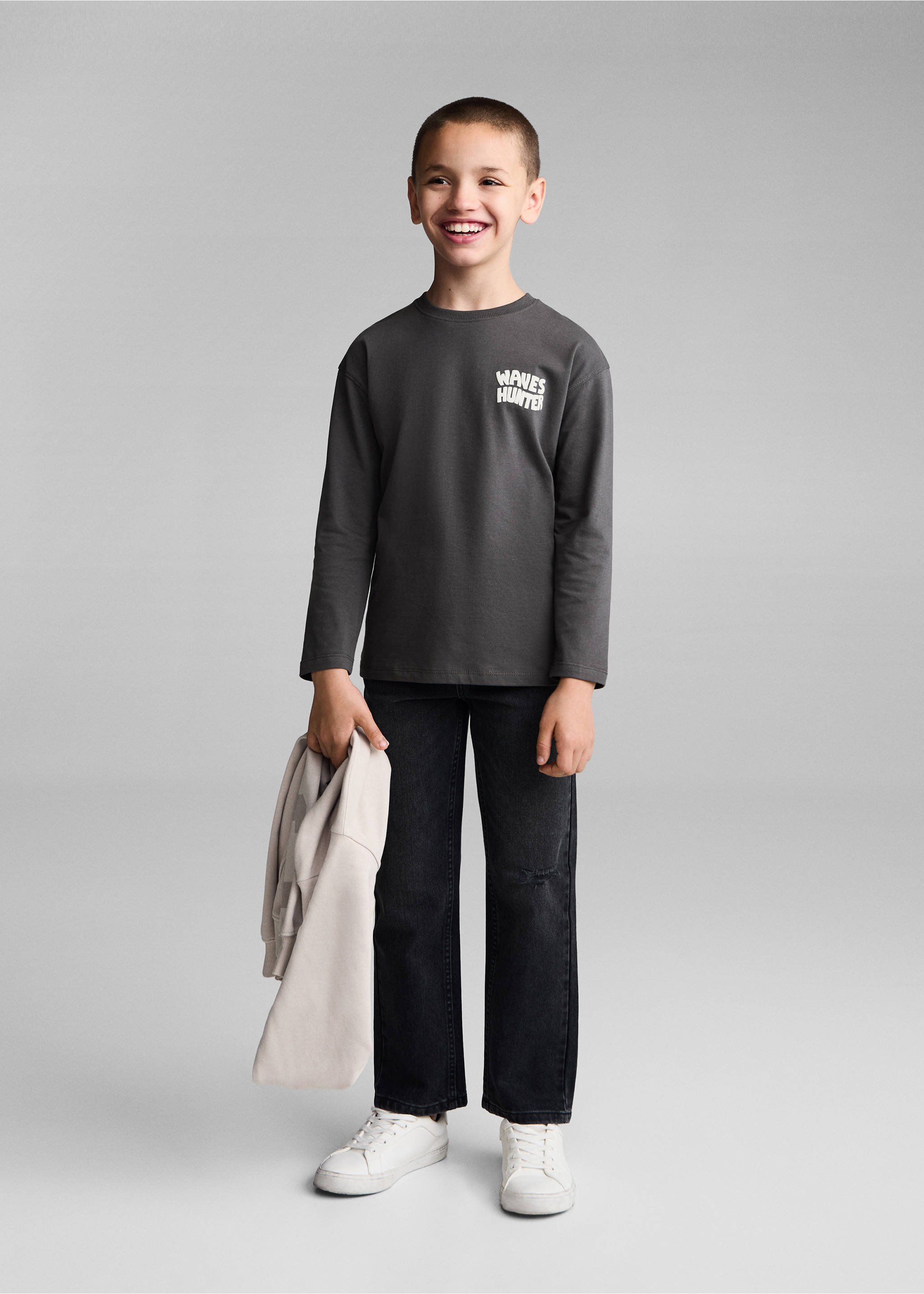 Printed long sleeve t-shirt - General plane, Charcoal. Ref: 77004779-00.