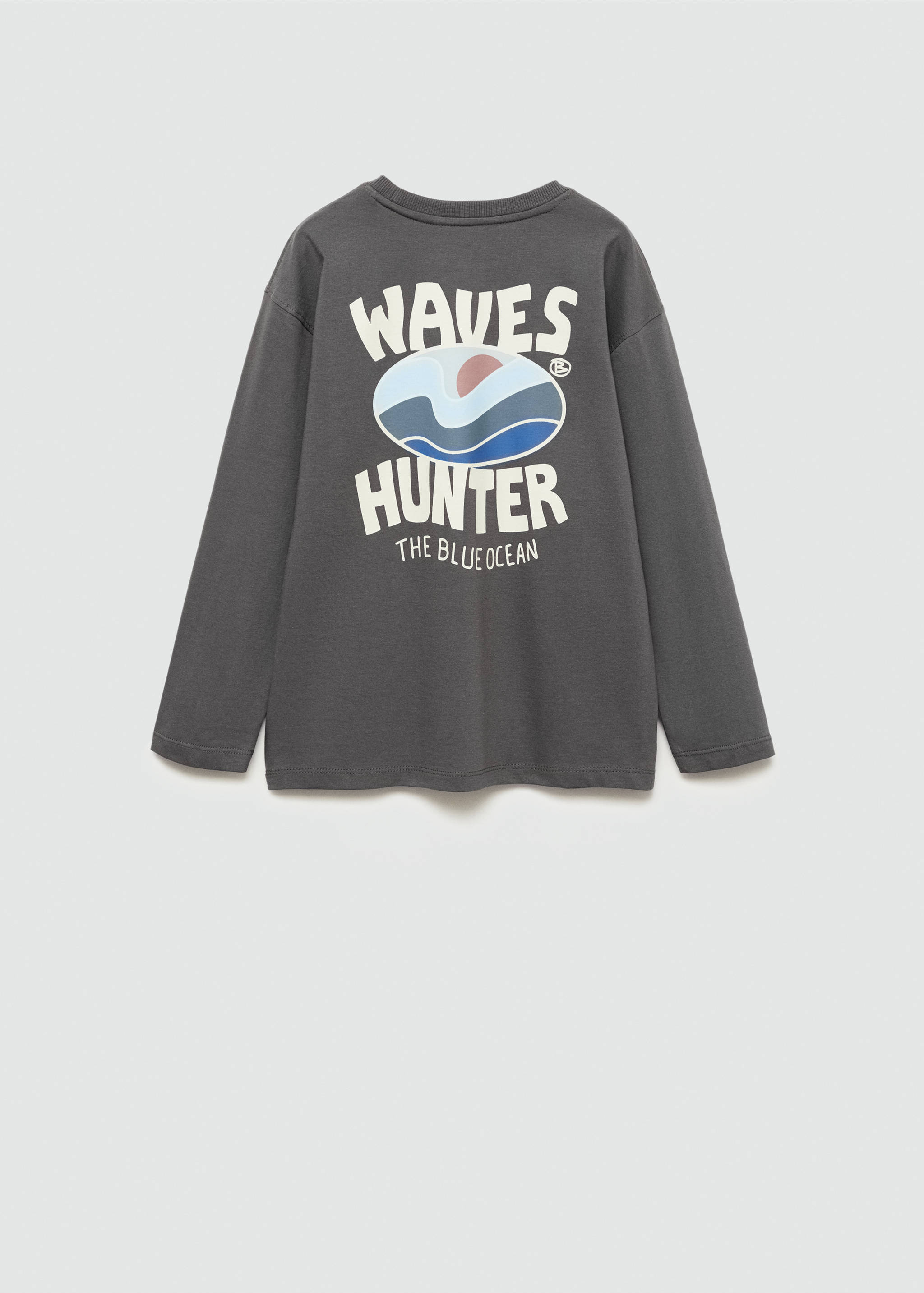 Printed long sleeve t-shirt - Reverse of the article, Charcoal. Ref: 77004779-00.