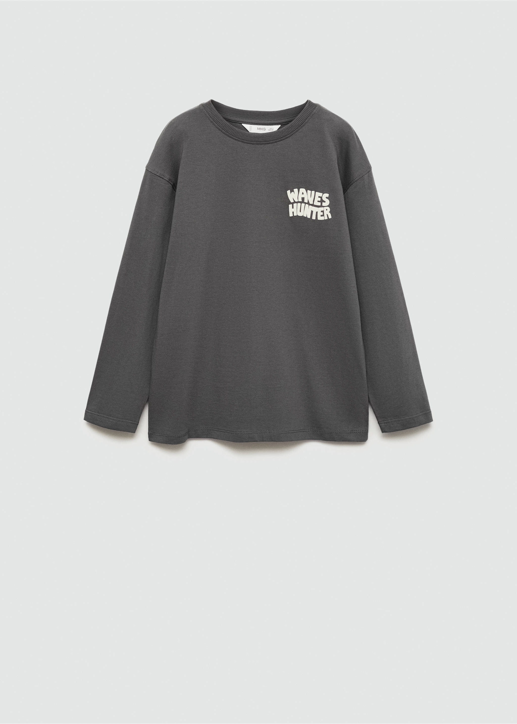 Printed long sleeve t-shirt - Article without model, Charcoal. Ref: 77004779-00.