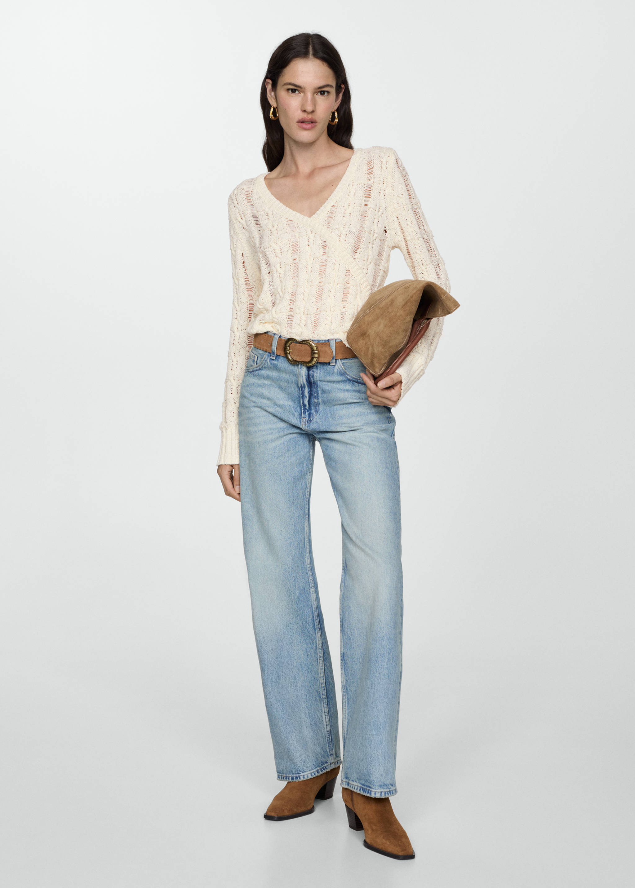 Open-knit V-neck sweater - General plane