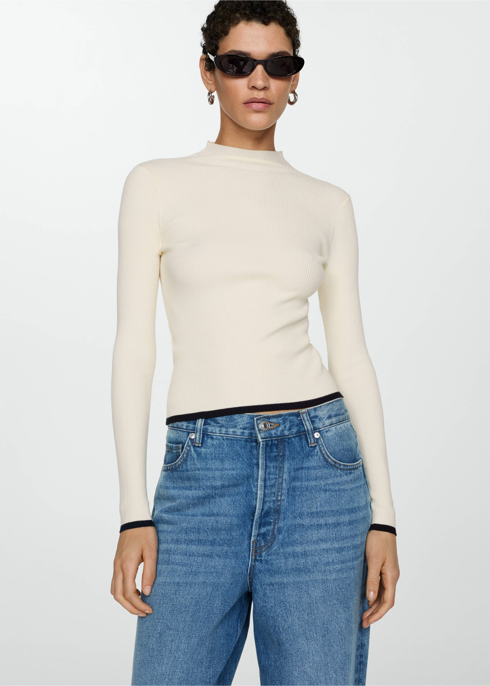 Ribbed sweater with perkins neck - Medium plane, Ecru. Ref: 77005662-00.