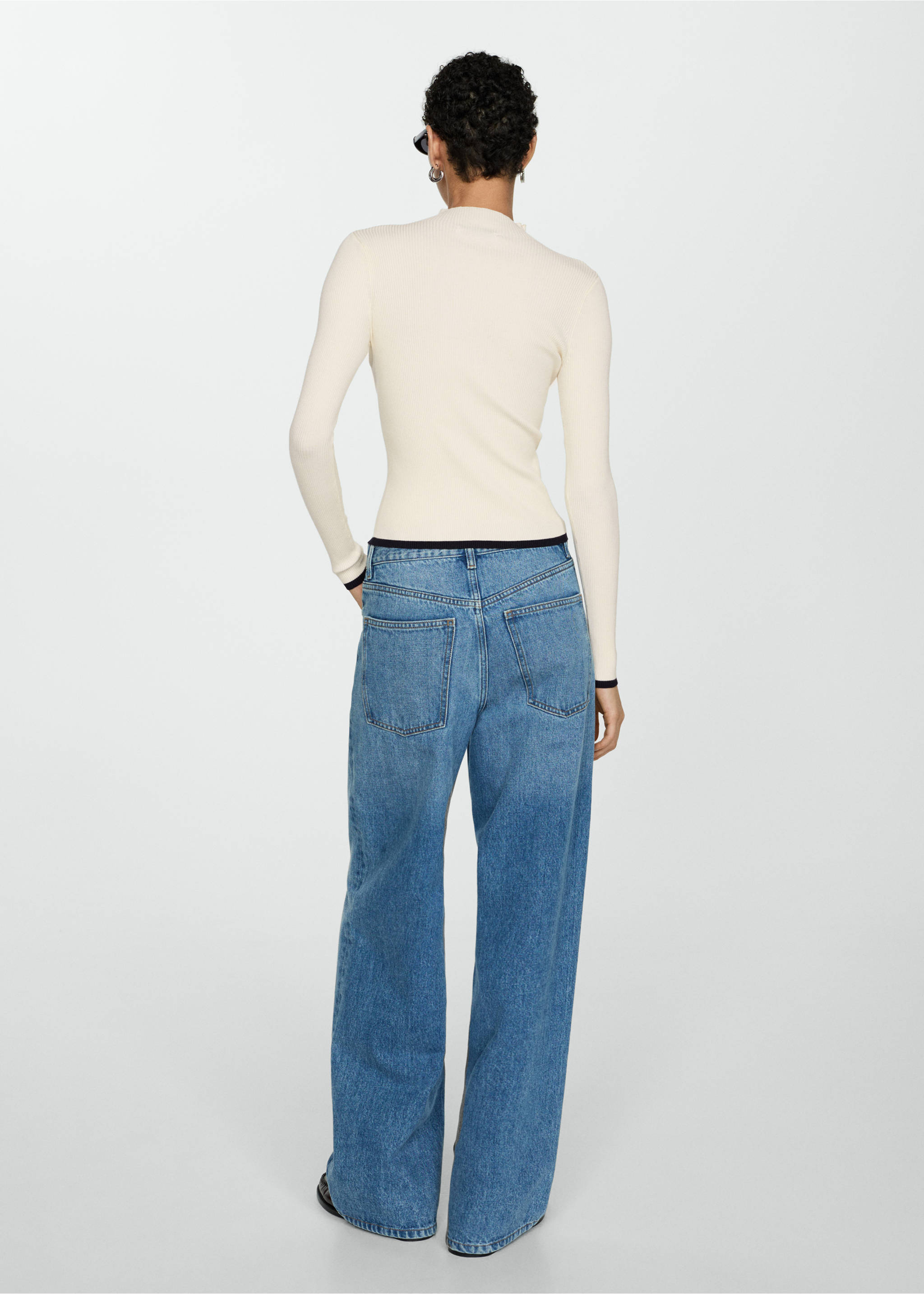 Ribbed sweater with perkins neck - Reverse of the article, Ecru. Ref: 77005662-00.