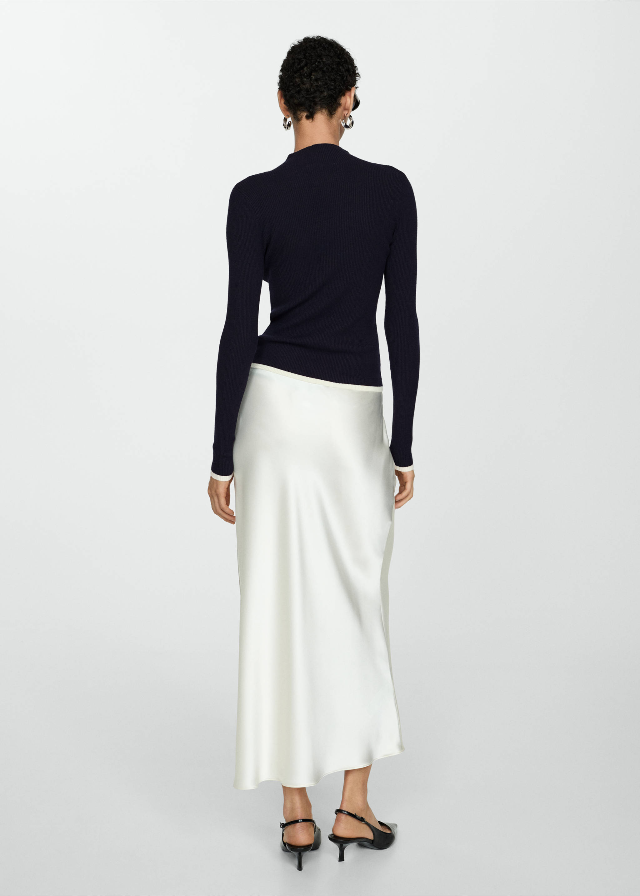 Ribbed sweater with perkins neck - Reverse of the article, Dark Navy. Ref: 77005662-00.