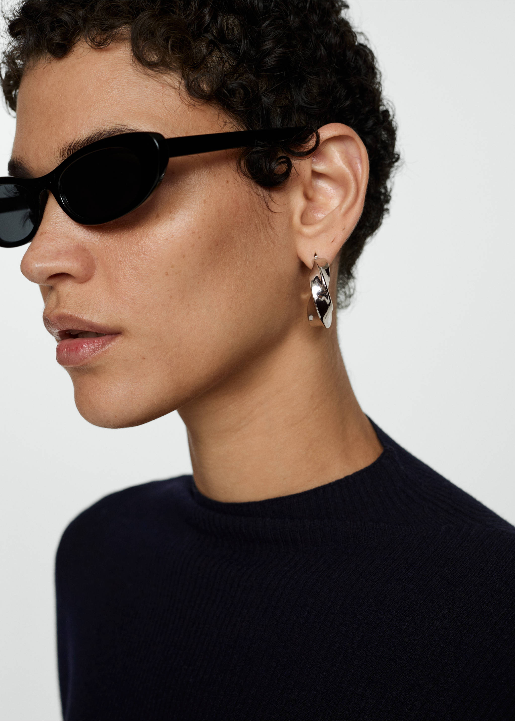 Ribbed sweater with perkins neck - Details of the article 1, Dark Navy. Ref: 77005662-00.