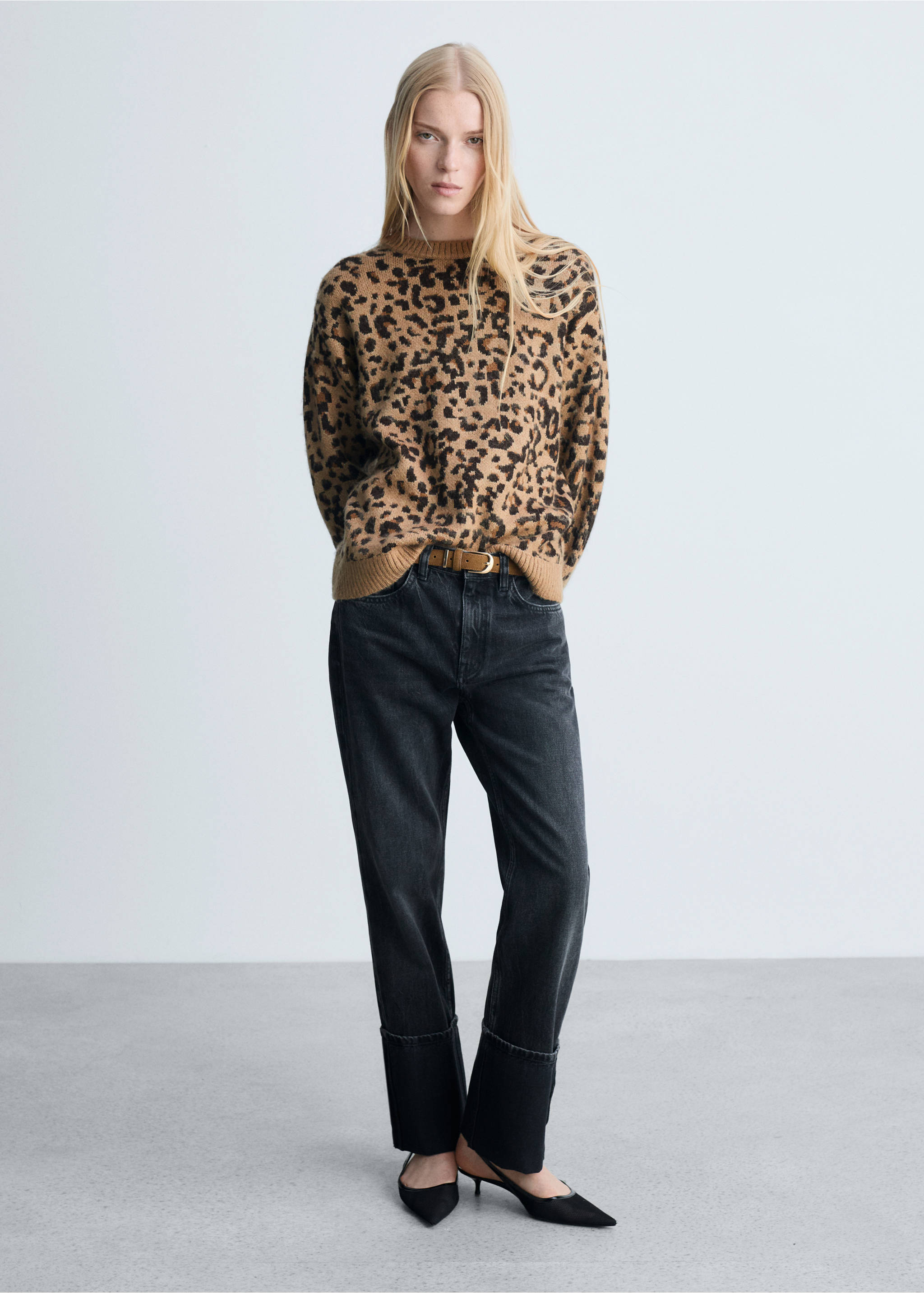Leopard-print sweater with contrasting trims - General plane, Brown. Ref: 77005668-00.