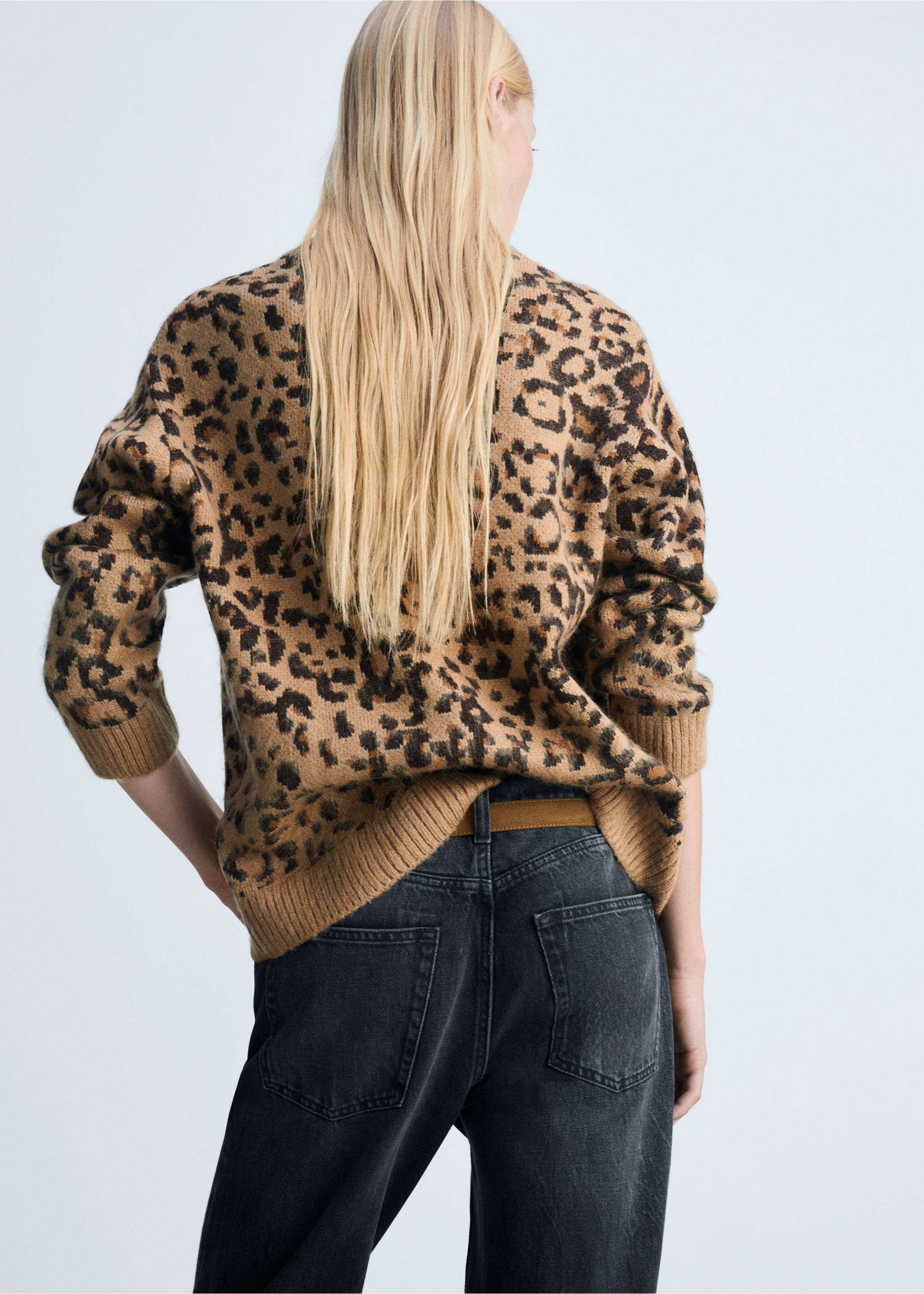 Leopard-print sweater with contrasting trims - Reverse of the article, Brown. Ref: 77005668-00.