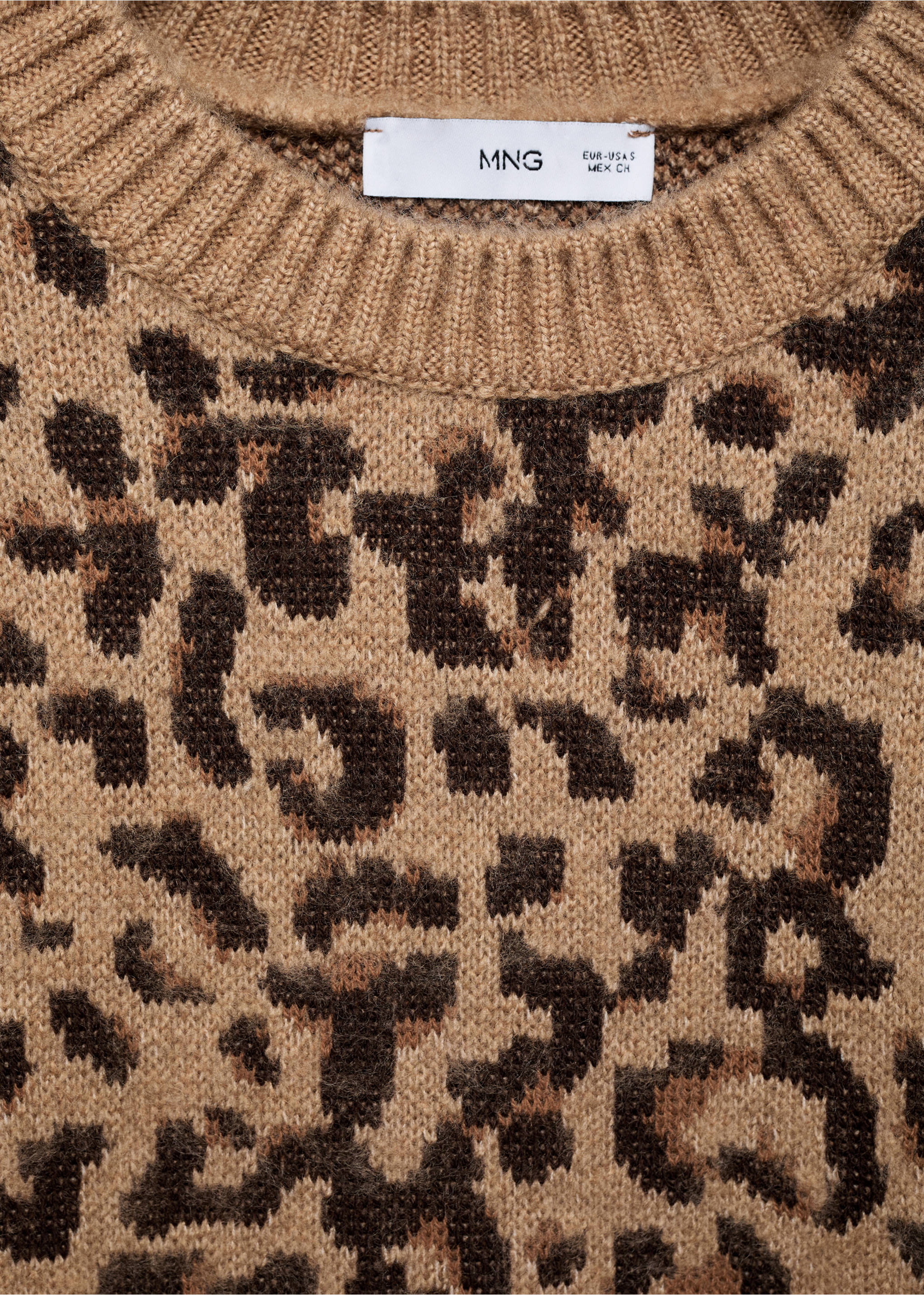 Leopard-print sweater with contrasting trims - Details of the article 8, Brown. Ref: 77005668-00.