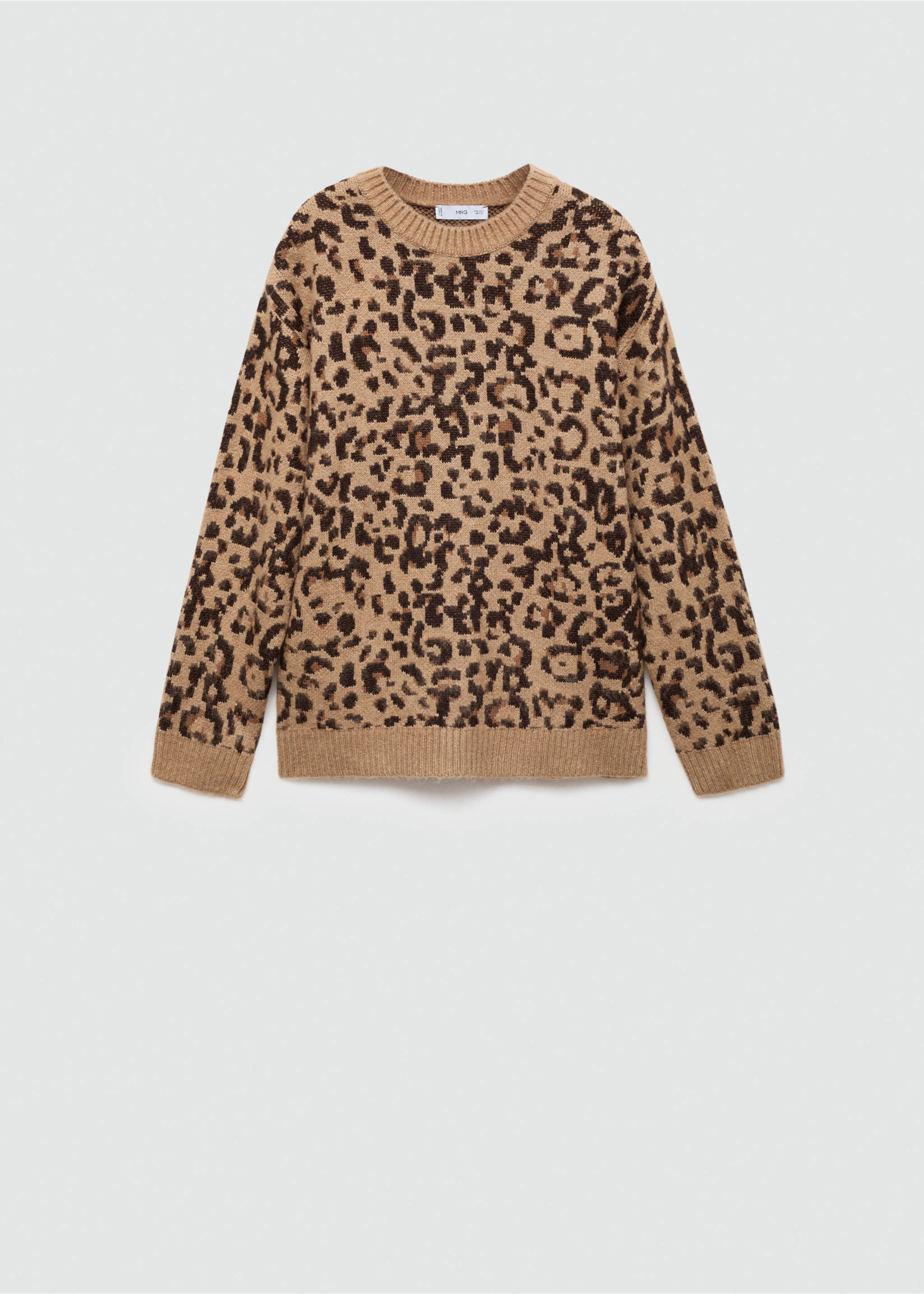 Leopard-print sweater with contrasting trims - Article without model, Brown. Ref: 77005668-00.