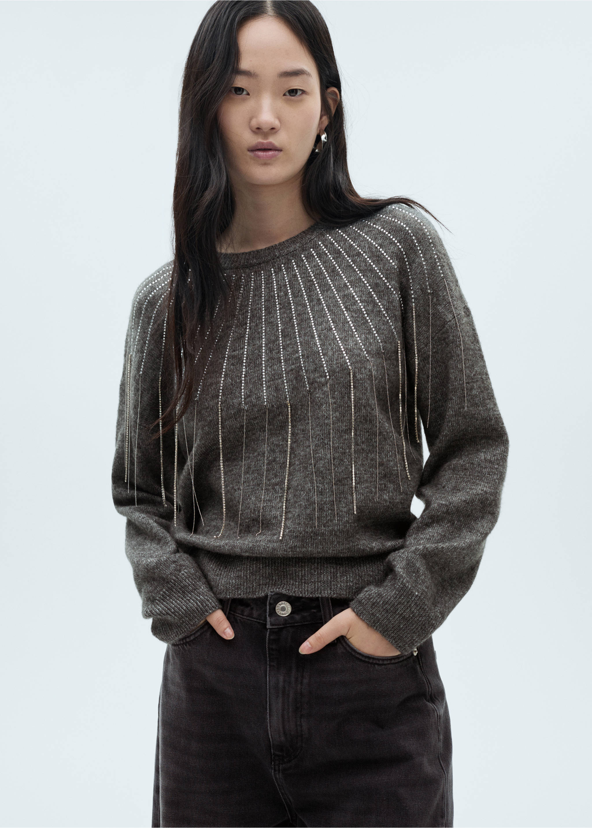 Jersey punto detalle brillos - Plano medio, Gris. Ref: 77005674-00.