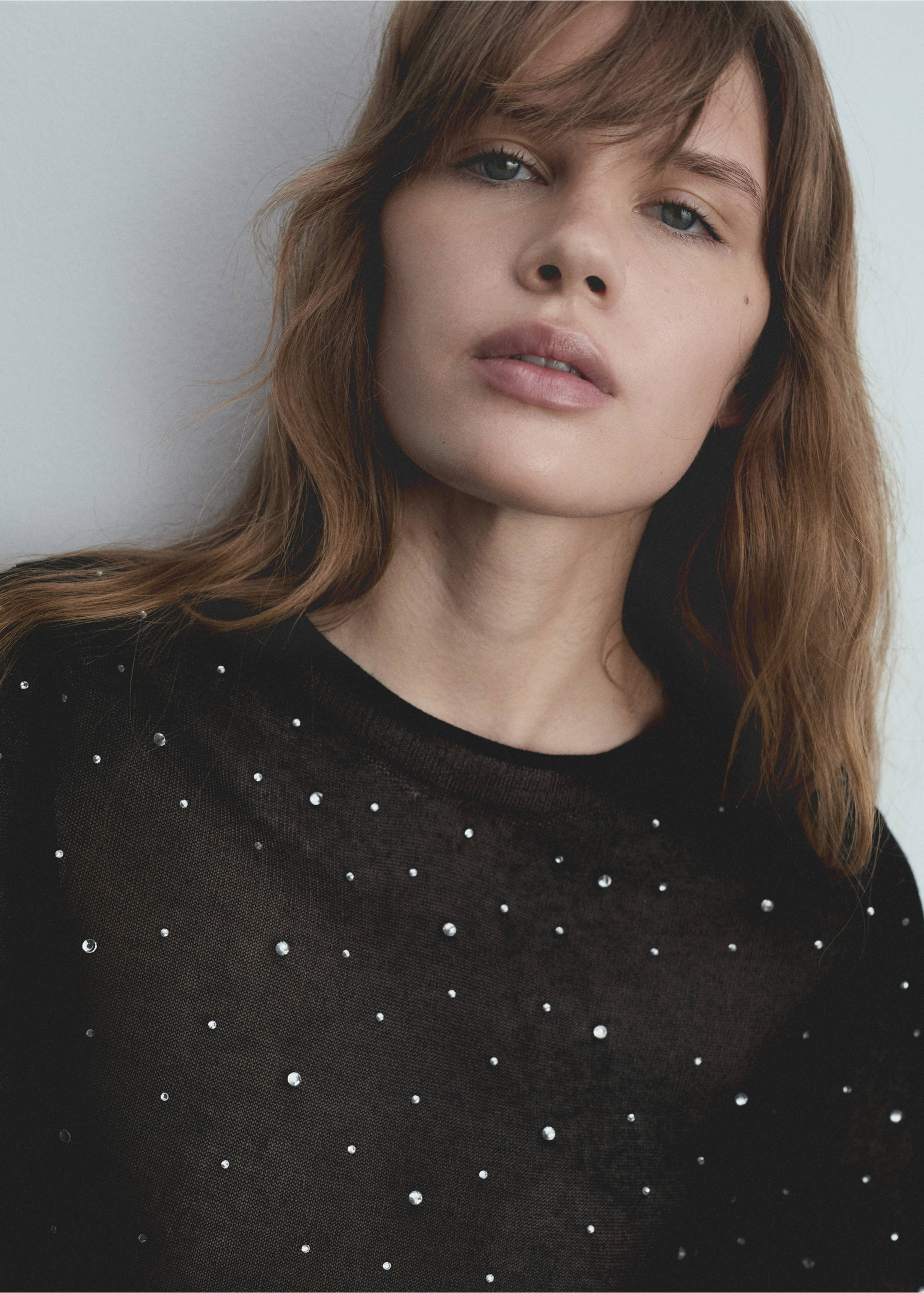 Pull-over maille fine strass - Détail de l'article 1, Noir. Ref: 77005675-00.