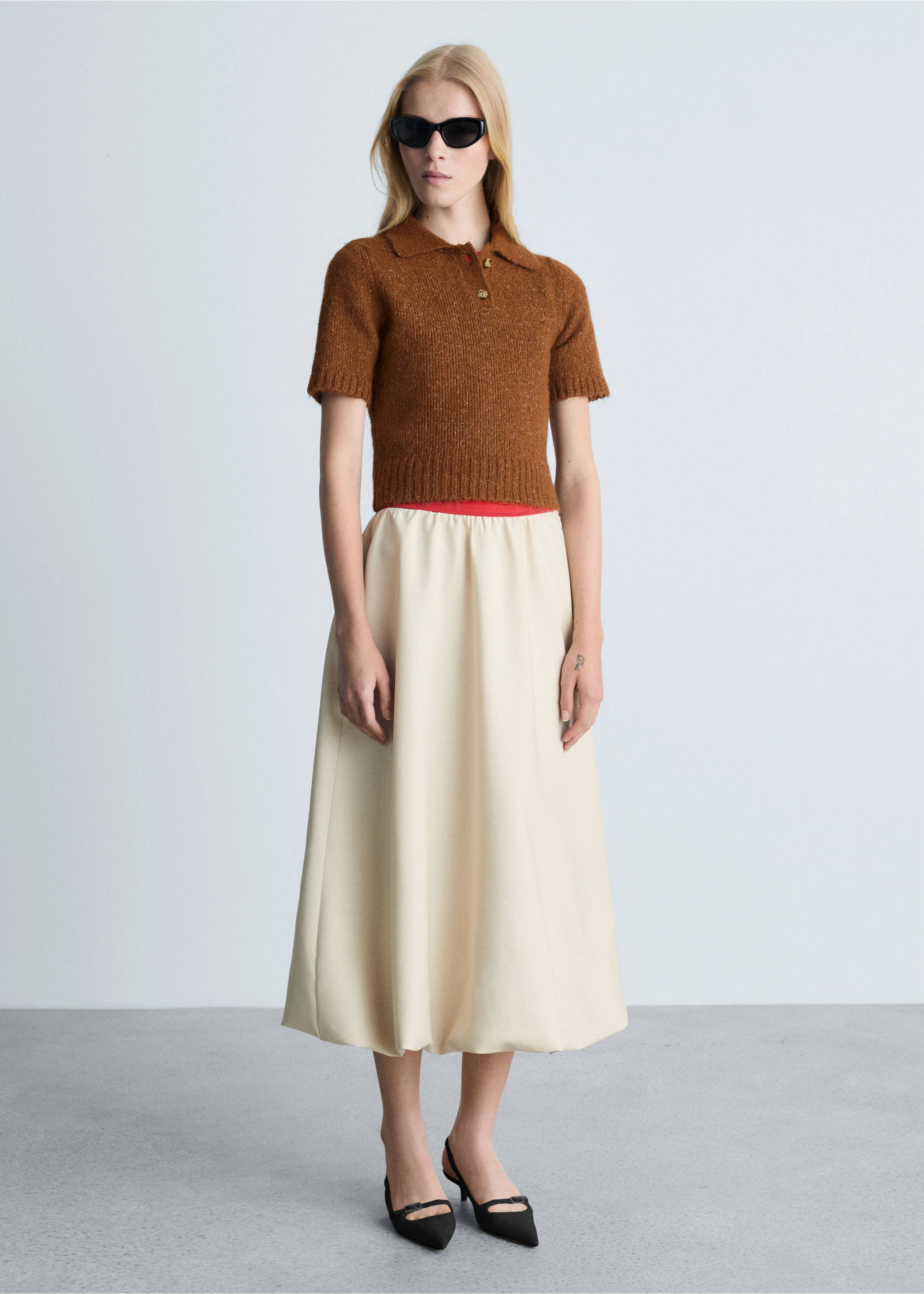 Knitted polo shirt with ribbed details - General plane, Brown. Ref: 77005676-00.