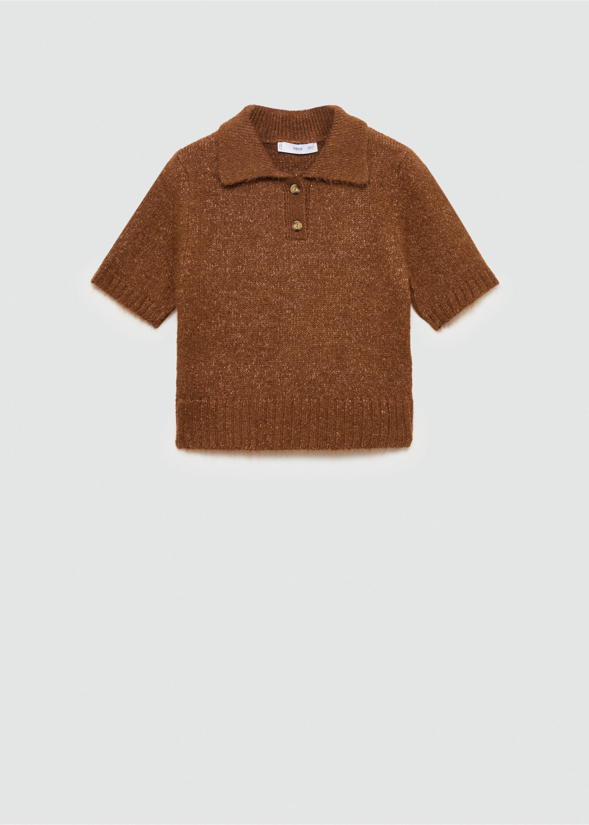 Knitted polo shirt with ribbed details - Article without model, Brown. Ref: 77005676-00.