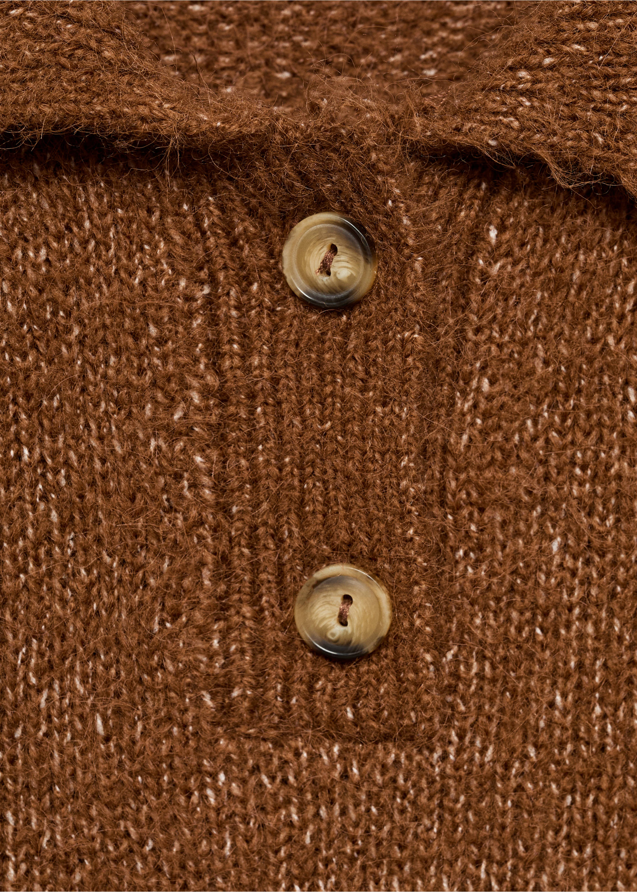 Knitted polo shirt with ribbed details - Details of the article 8, Brown. Ref: 77005676-00.