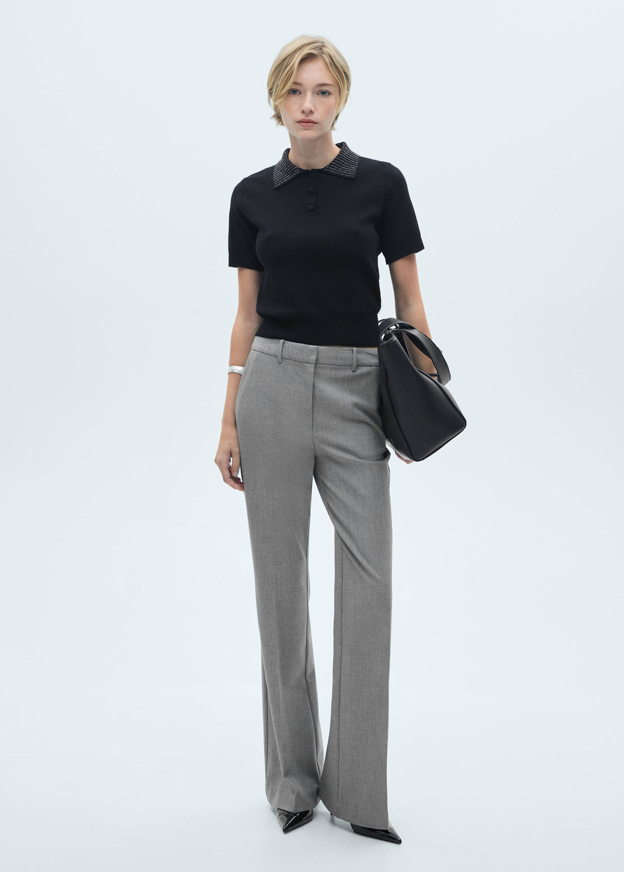 Knitted polo shirt with rhinestone collar - General plane