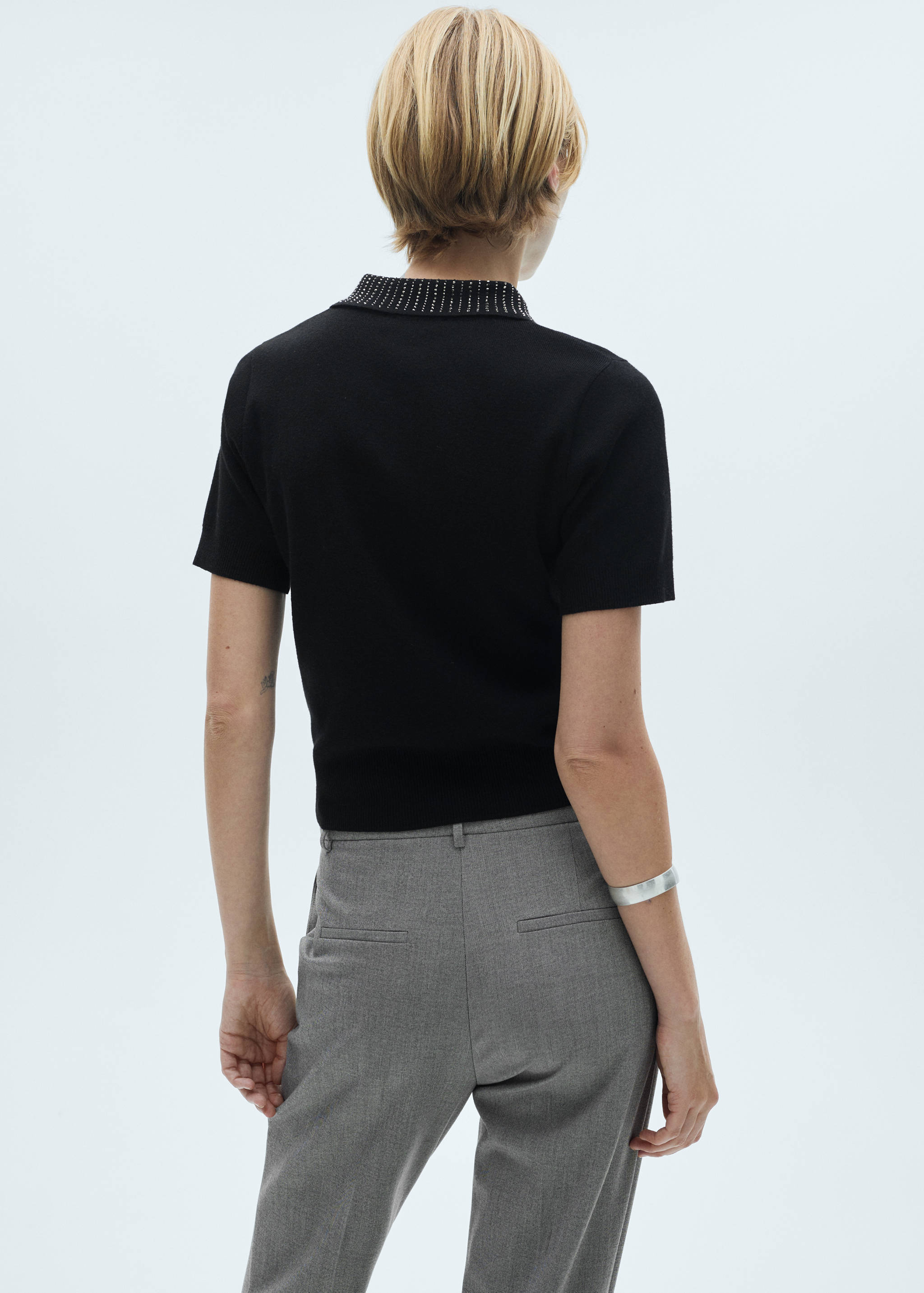 Knitted polo shirt with rhinestone collar - Reverse of the article