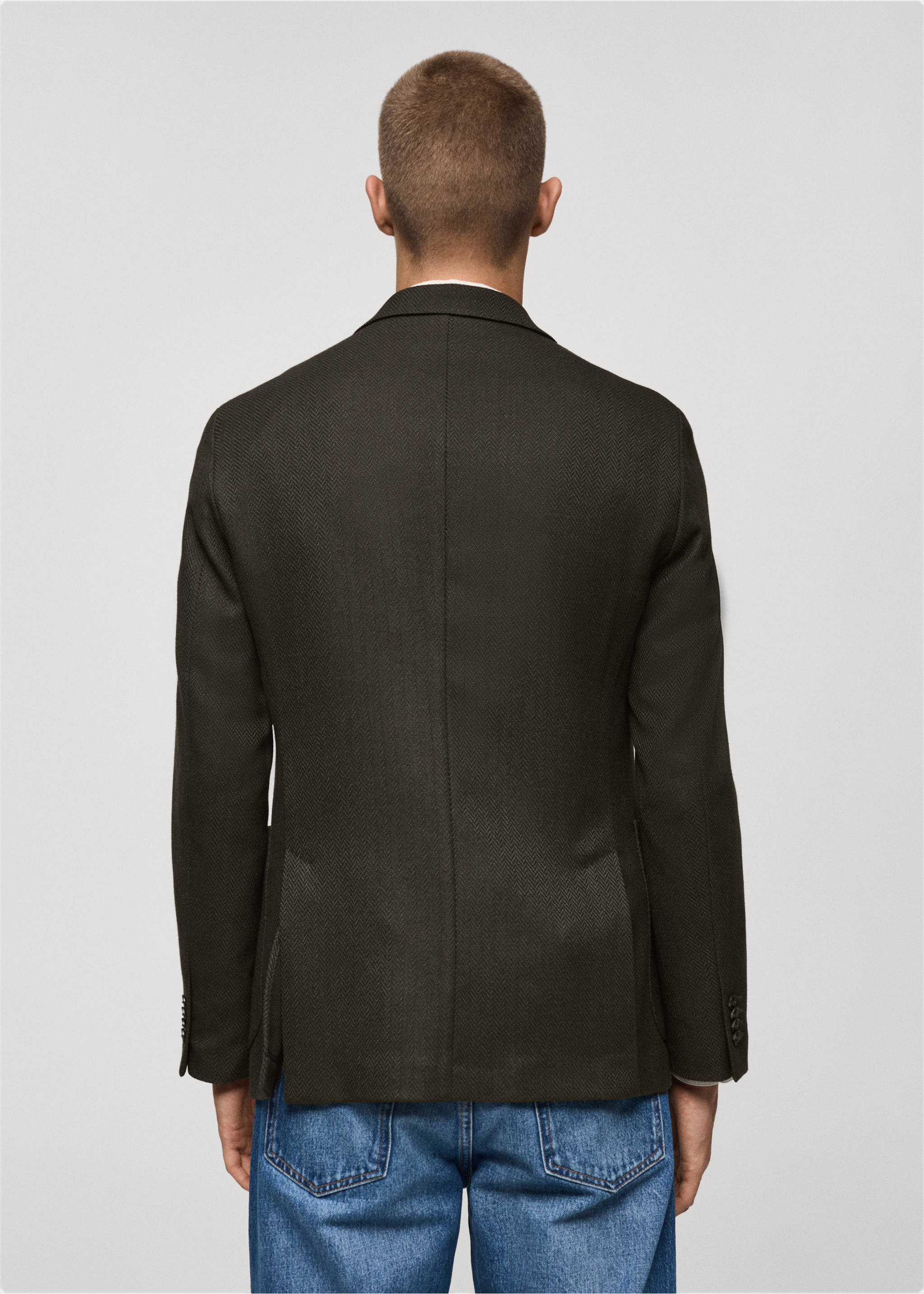 Herringbone slim-fit double-breasted jacket - Reverse of the article, Green. Ref: 77005974-00.