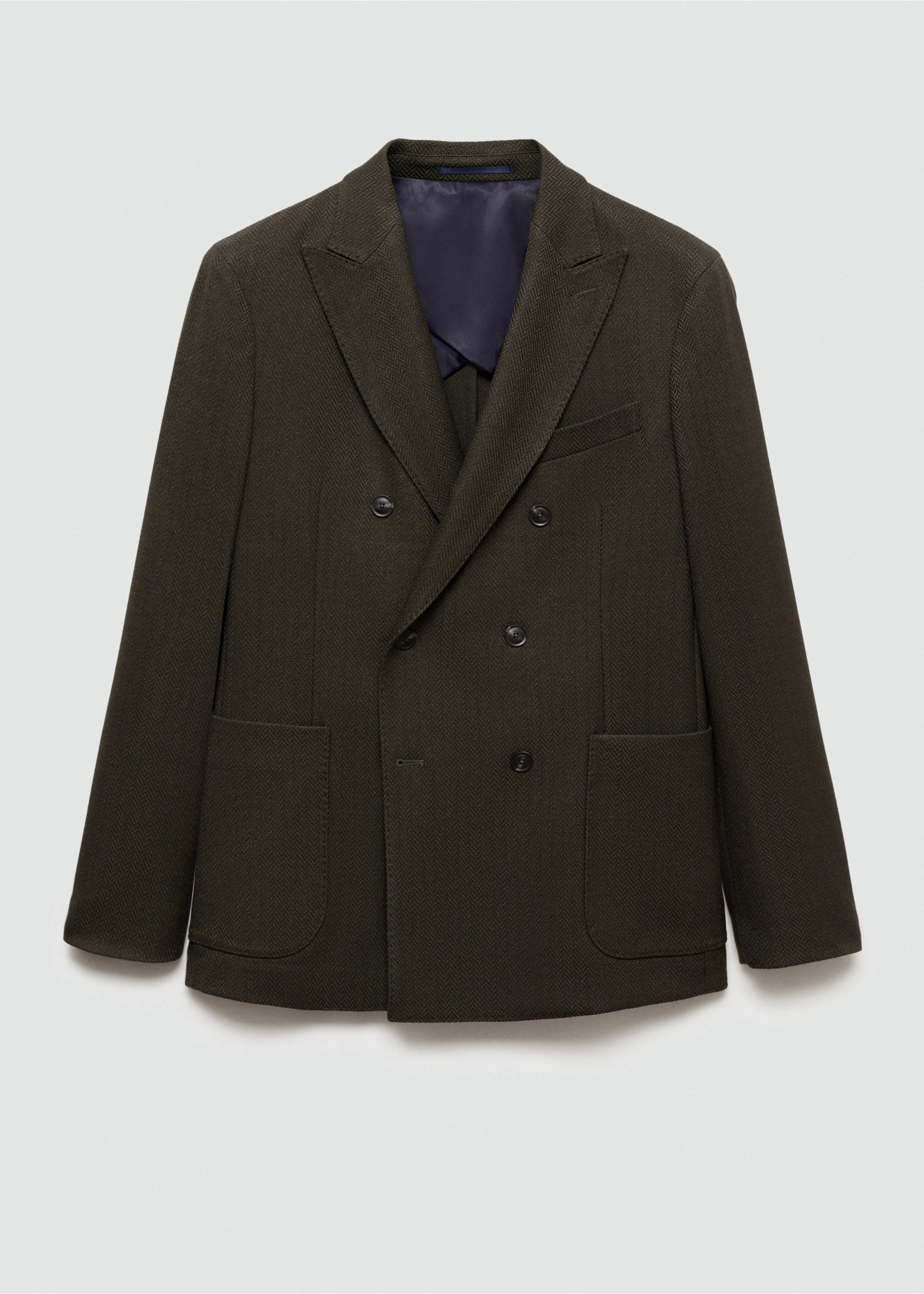 Herringbone slim-fit double-breasted jacket - Article without model, Green. Ref: 77005974-00.