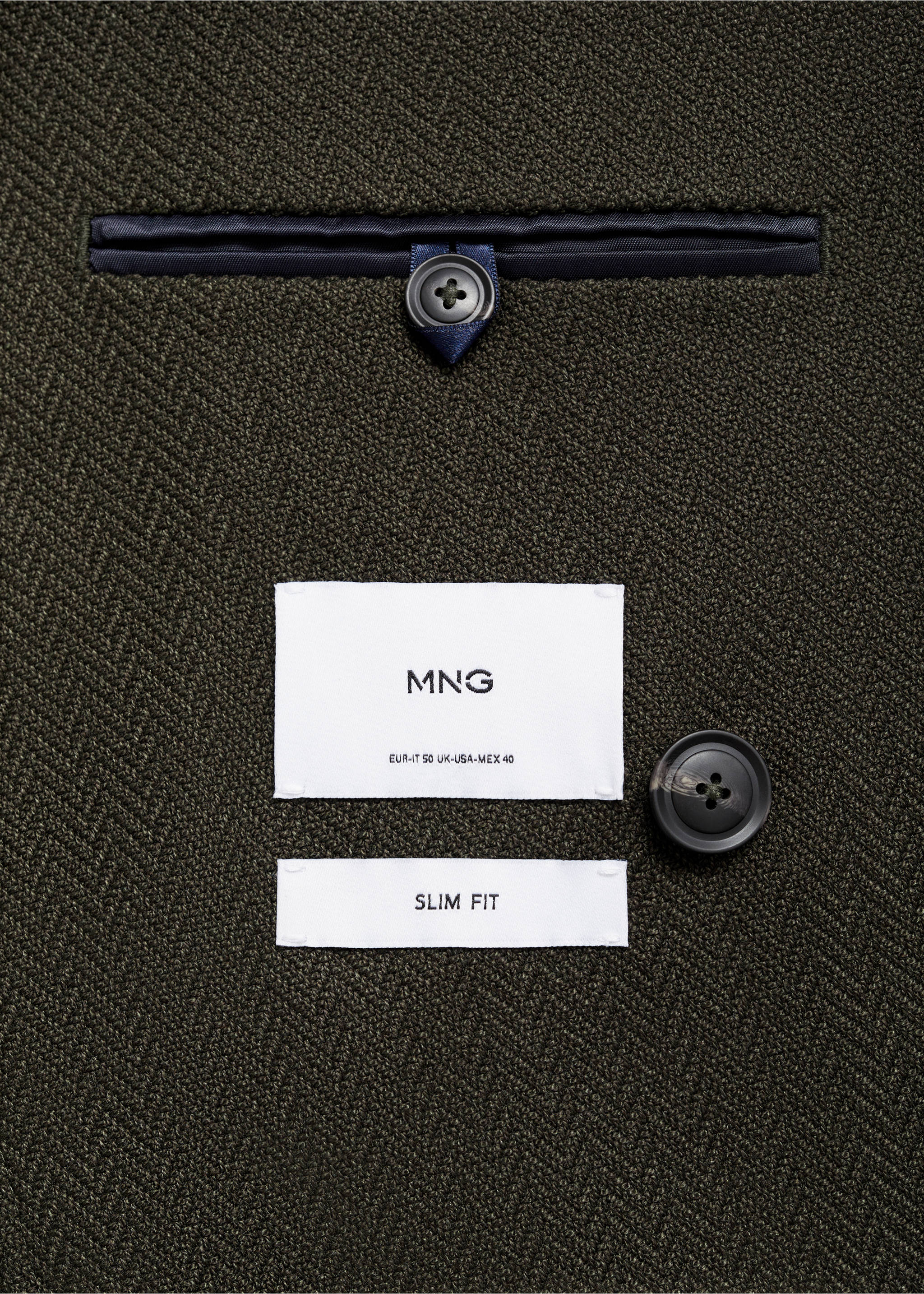 Herringbone slim-fit double-breasted jacket - Details of the article 0, Green. Ref: 77005974-00.