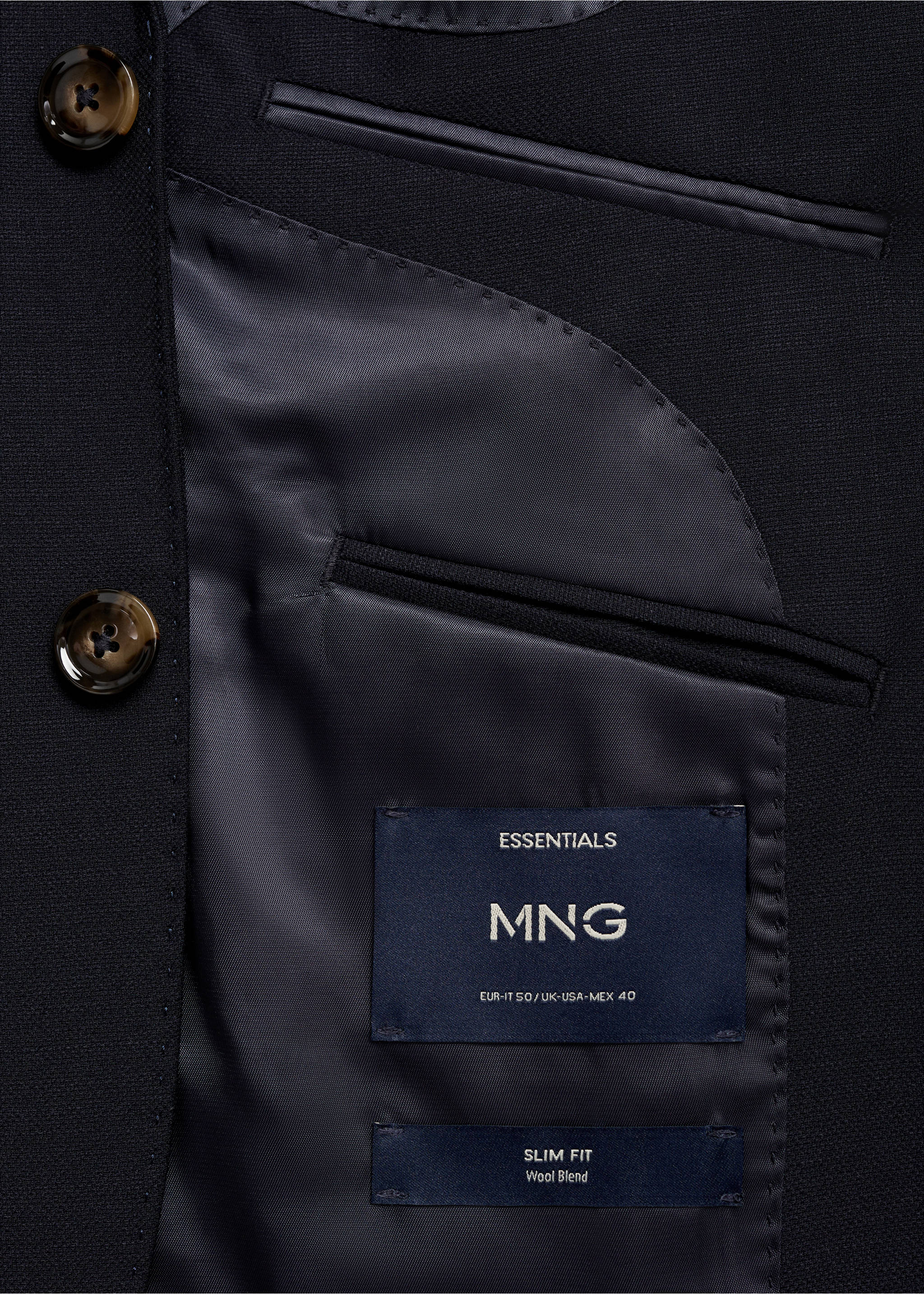 Blazer de lã slim fit com bolsos - Pormenor do artigo 0, Azul-marinho escuro. Ref: 77005975-00.