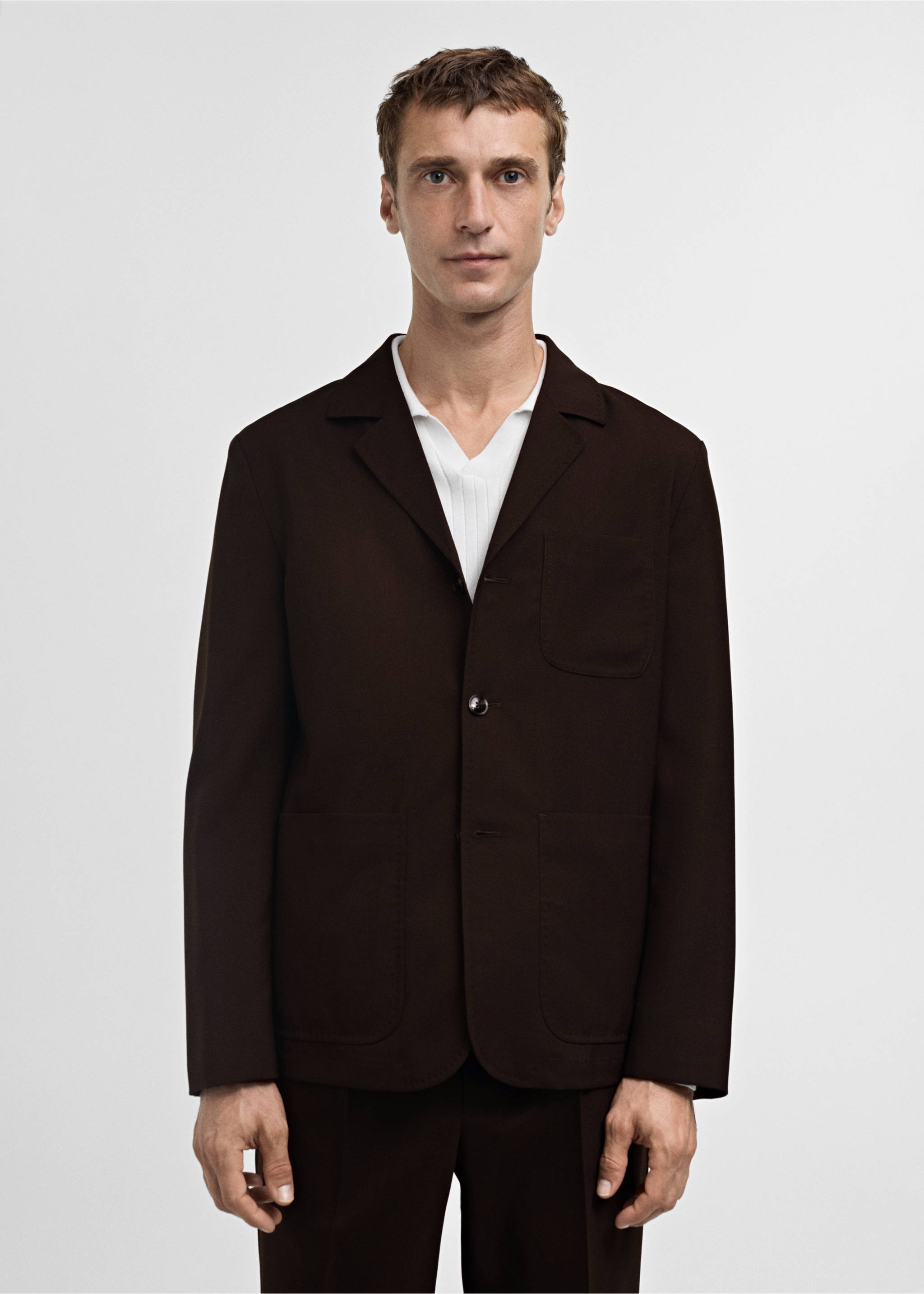 Kavaj i 100 % ull slim fit - Bild av mittparti, Brun. Ref: 77005976-00.