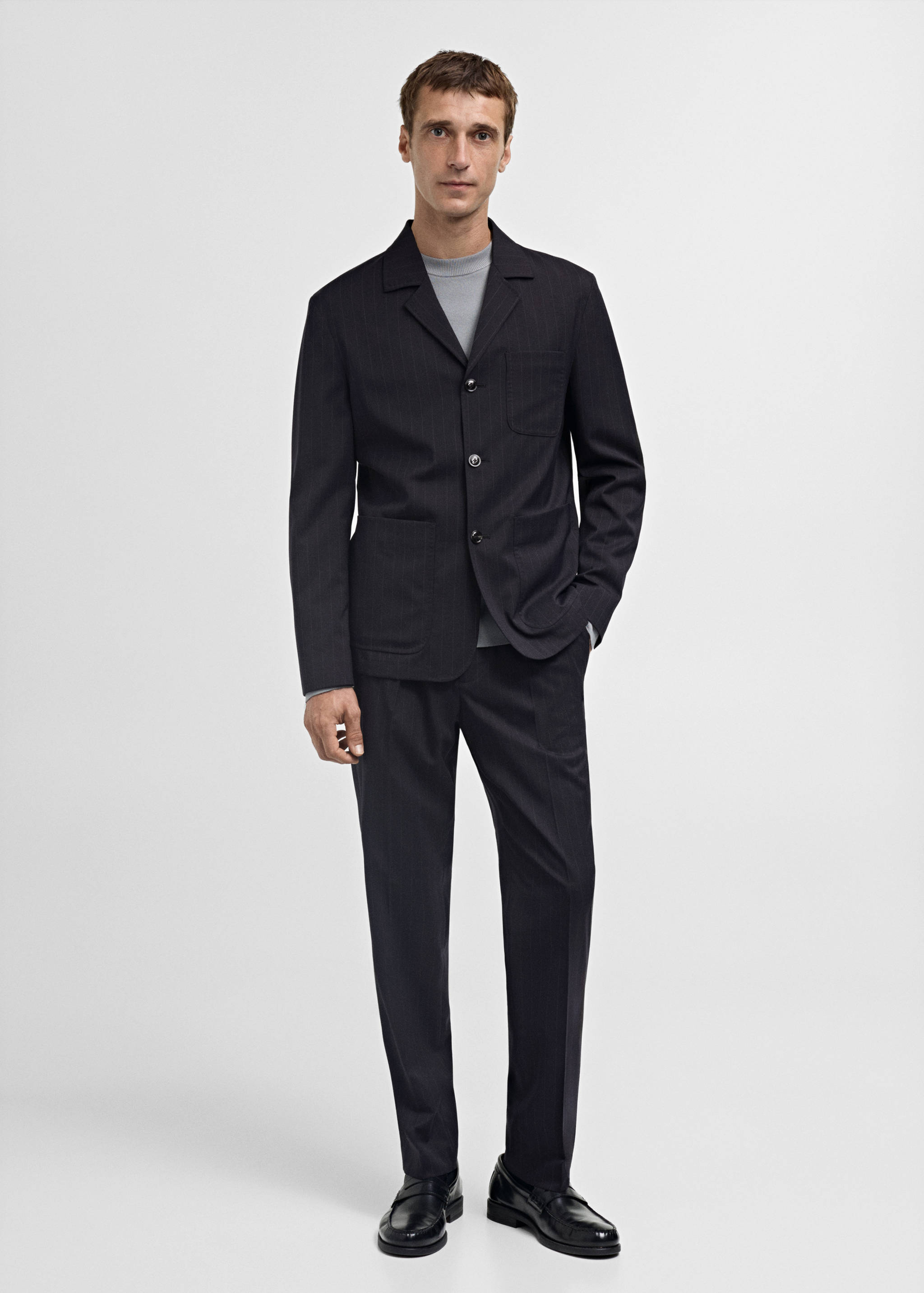 Wool-blend slim-fit suit jacket with stripes - General plane