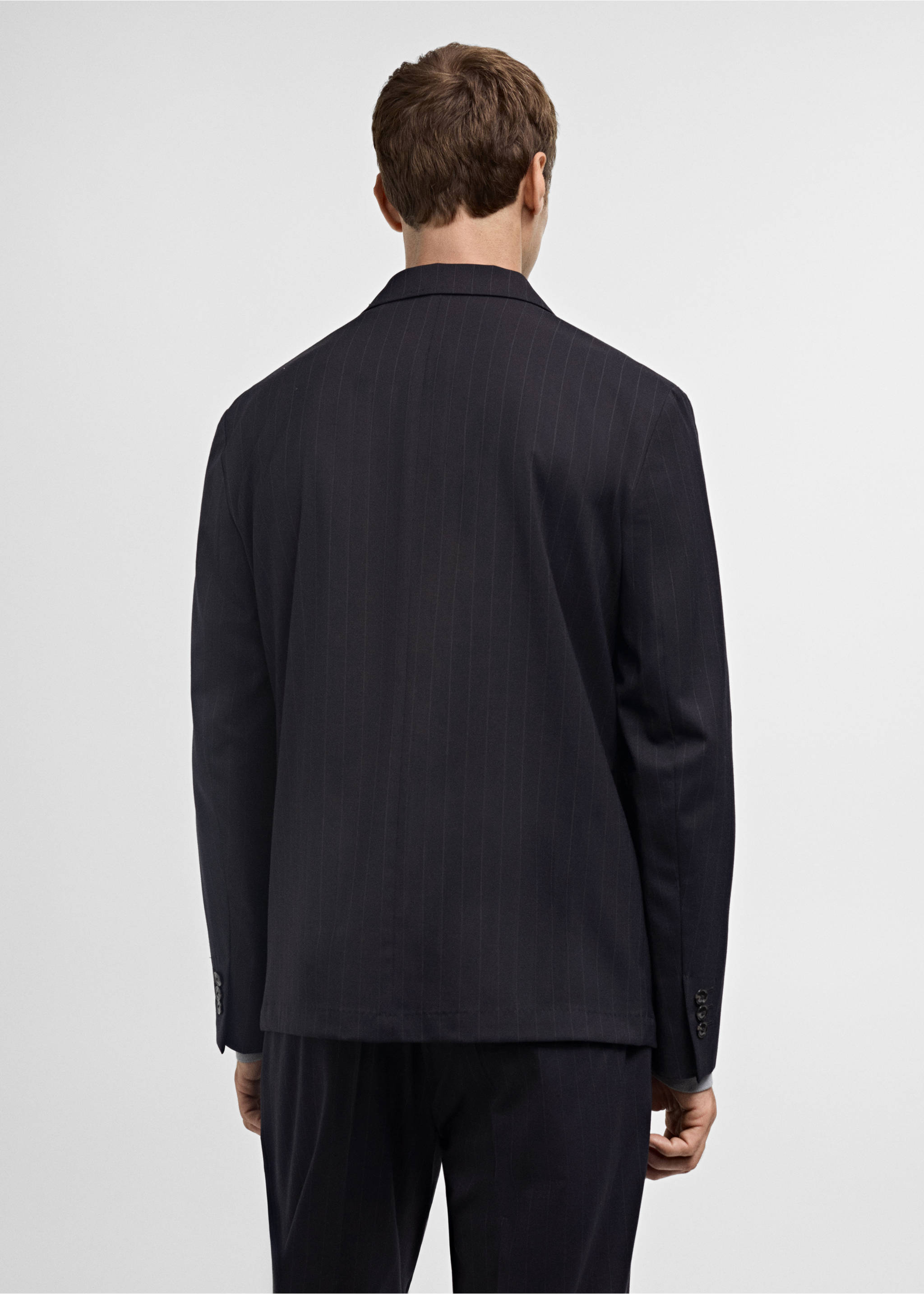 Wool-blend slim-fit suit jacket with stripes - Reverse of the article, Dark Navy. Ref: 77005977-00.