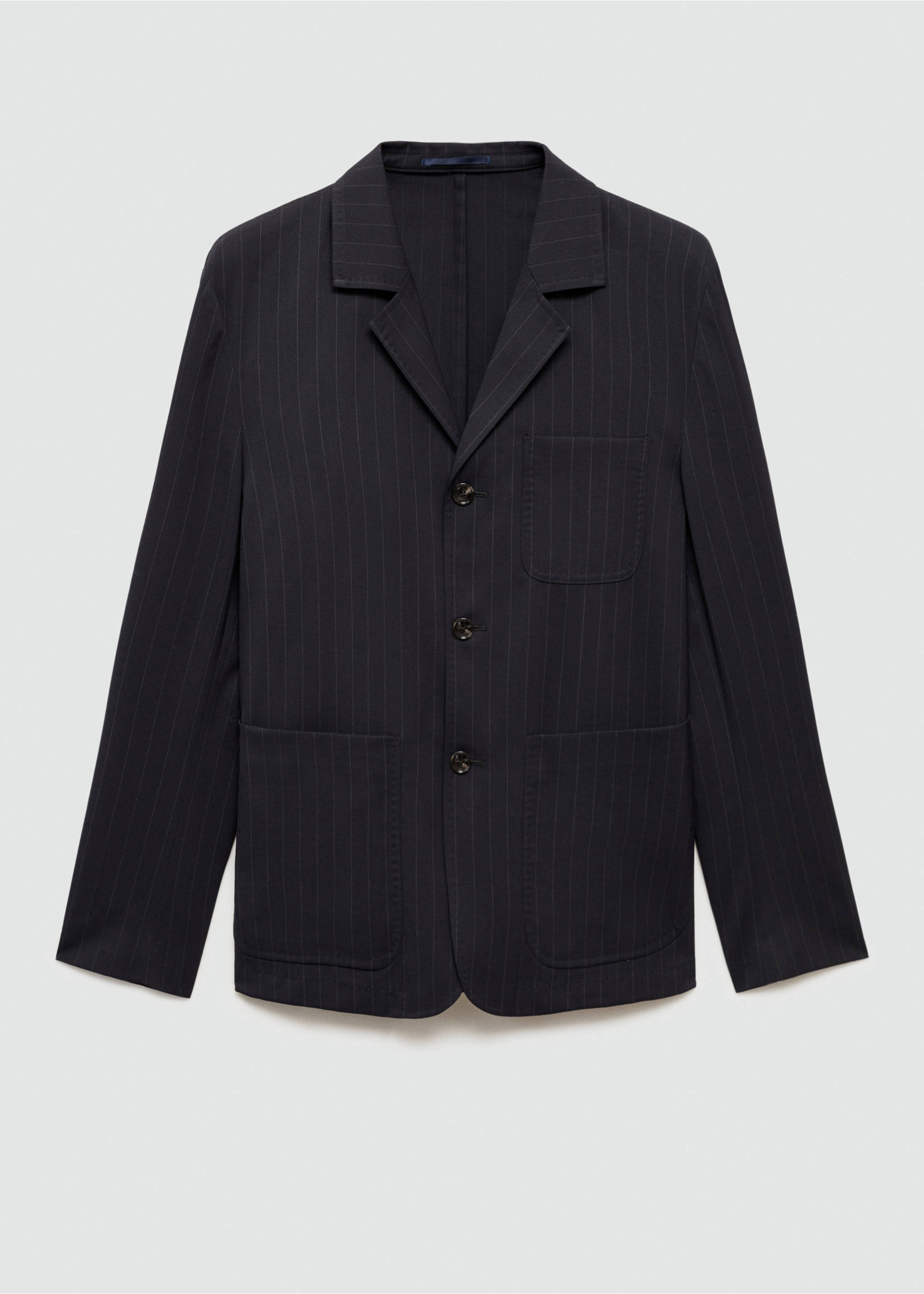 Wool-blend slim-fit suit jacket with stripes - Article without model, Dark Navy. Ref: 77005977-00.