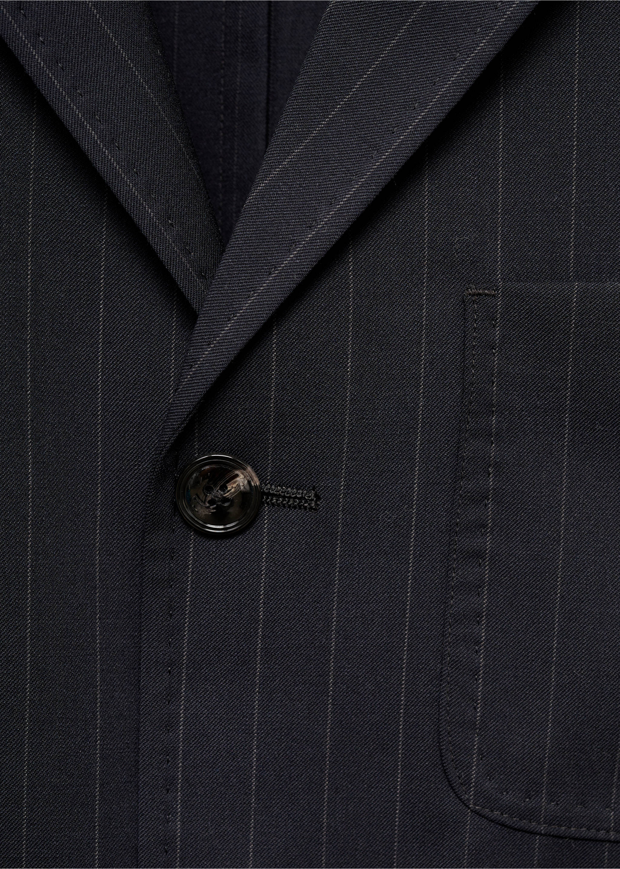 Wool-blend slim-fit suit jacket with stripes - Details of the article 8, Dark Navy. Ref: 77005977-00.