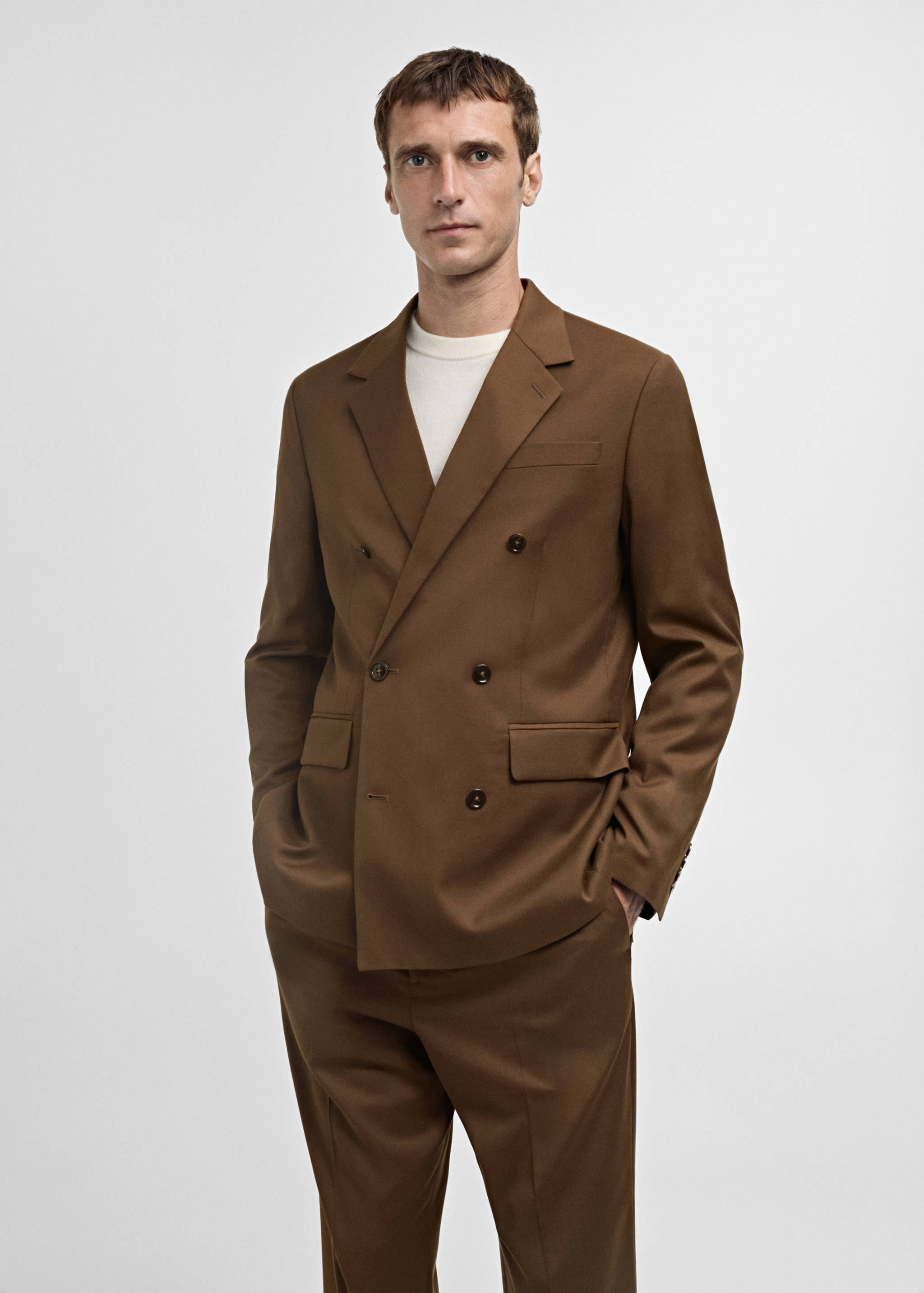 Slim-fit double-breasted suit jacket - Medium plane