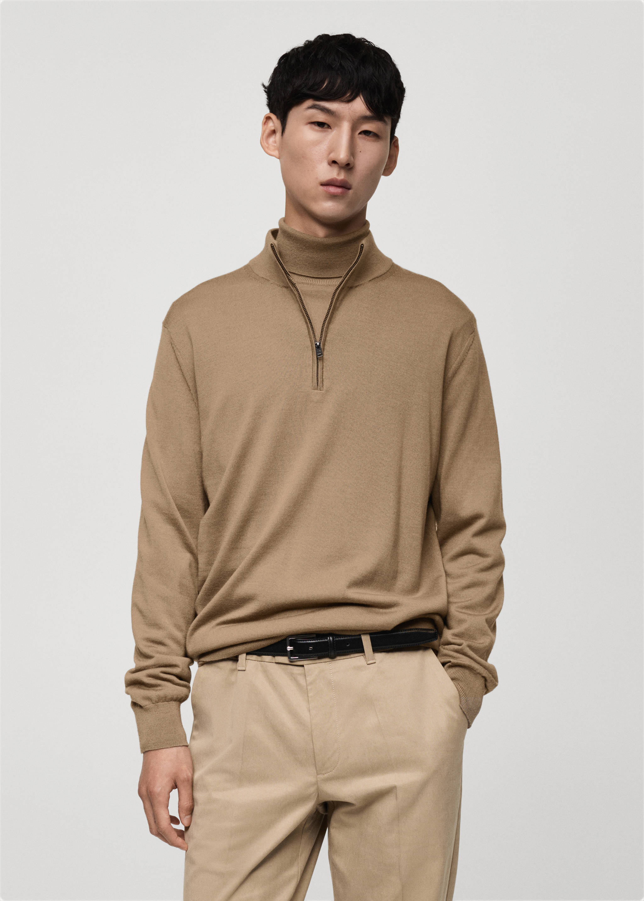 100% merino wool sweater with zip-neck - Medium plane