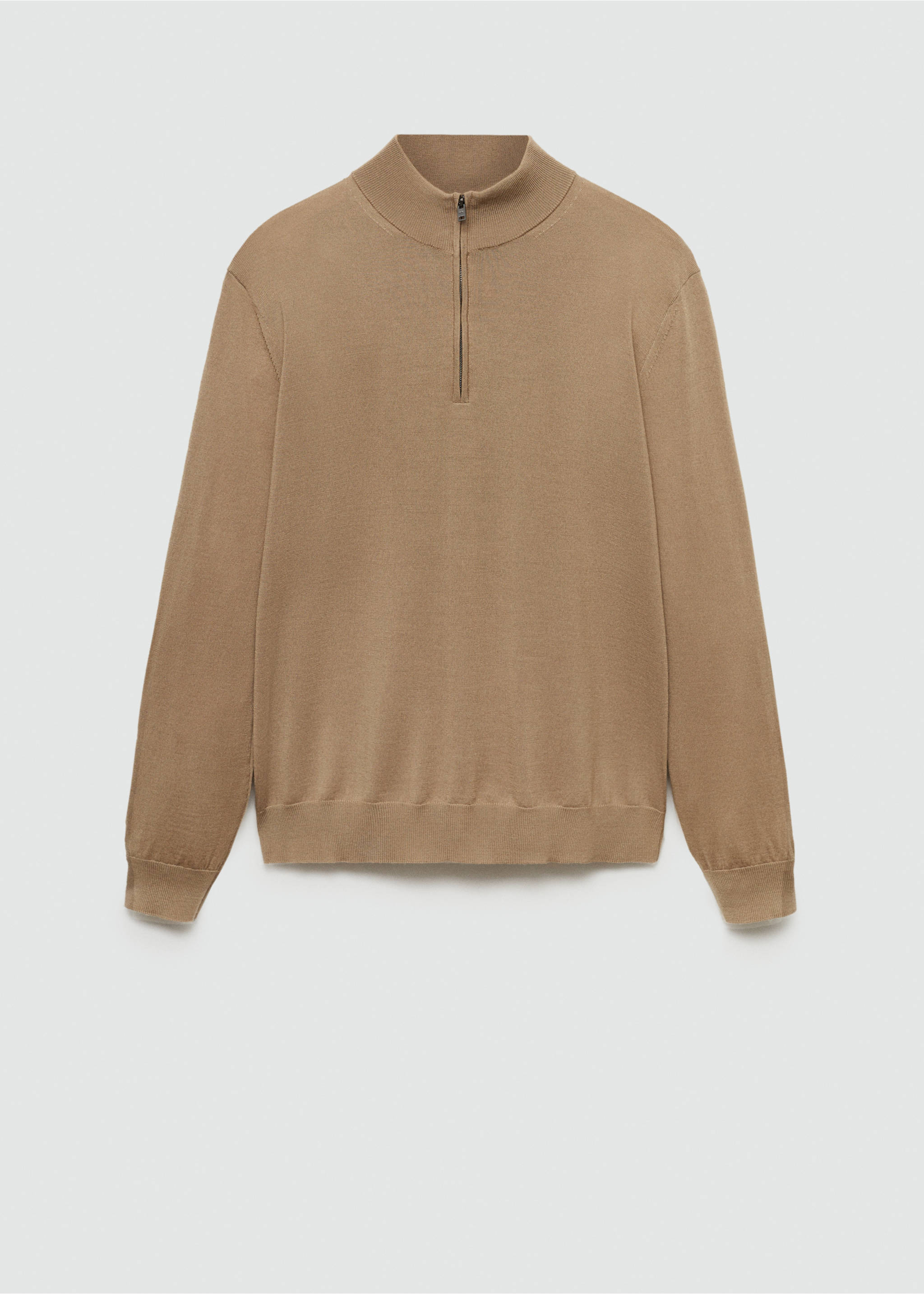 Pullover aus 100 % Merinowolle mit Zip-Kragen - Artikel ohne Model, Sandfarben. Ref: 77005979-00.
