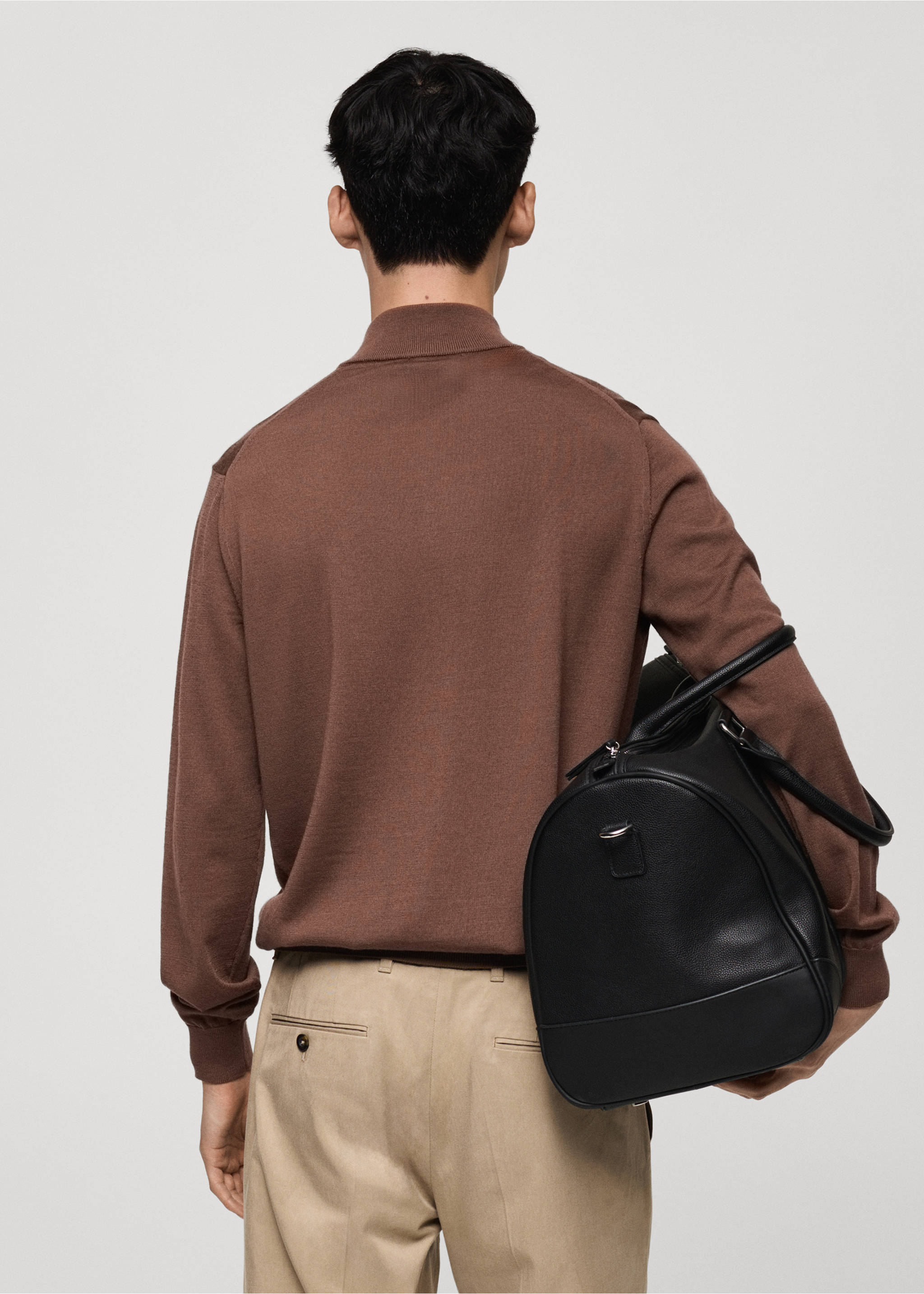 100% merino wool sweater with zip-neck - Reverse of the article, Medium Brown. Ref: 77005979-00.