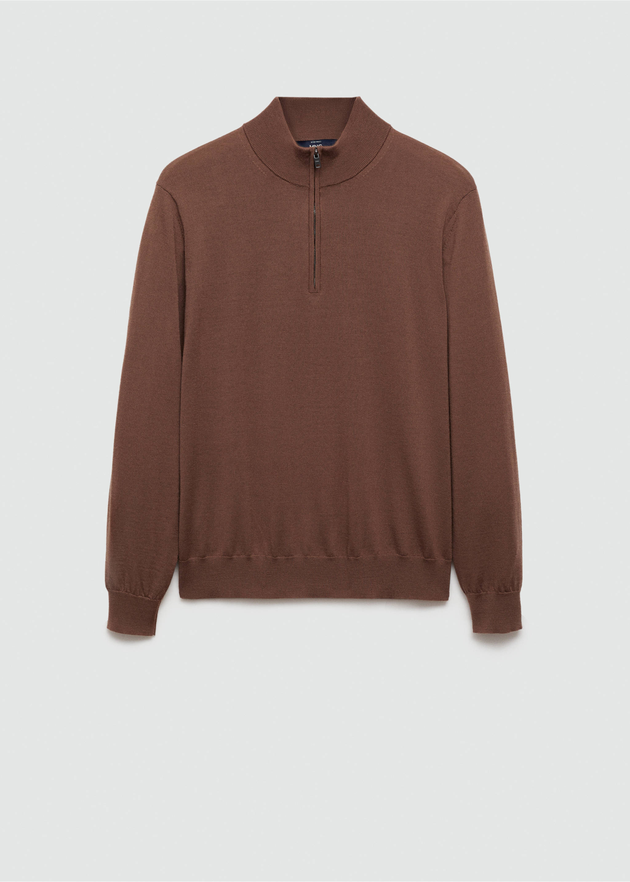100% merino wool sweater with zip-neck - Article without model, Medium Brown. Ref: 77005979-00.