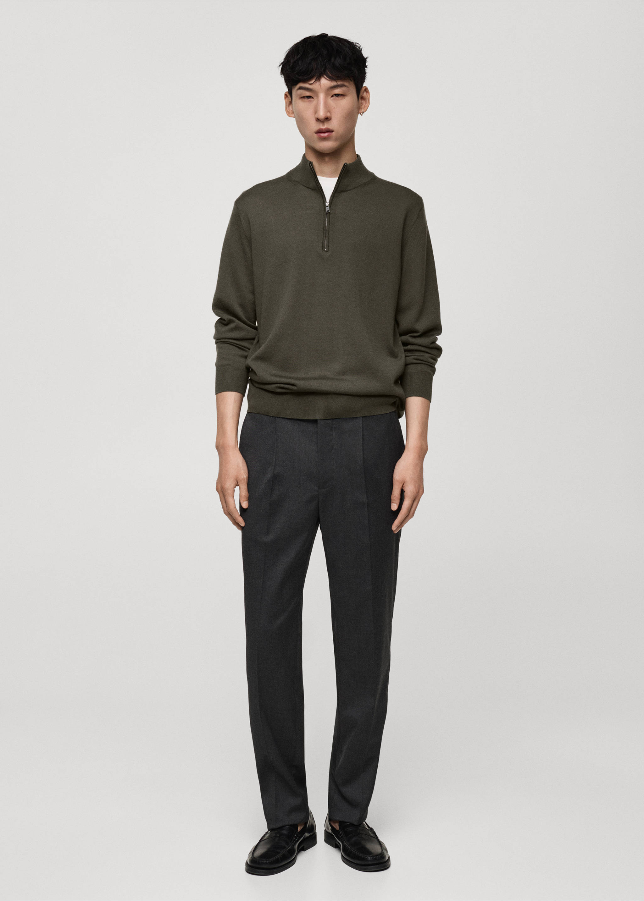 100% merino wool sweater with zip-neck - General plane, Forest Green. Ref: 77005979-00.