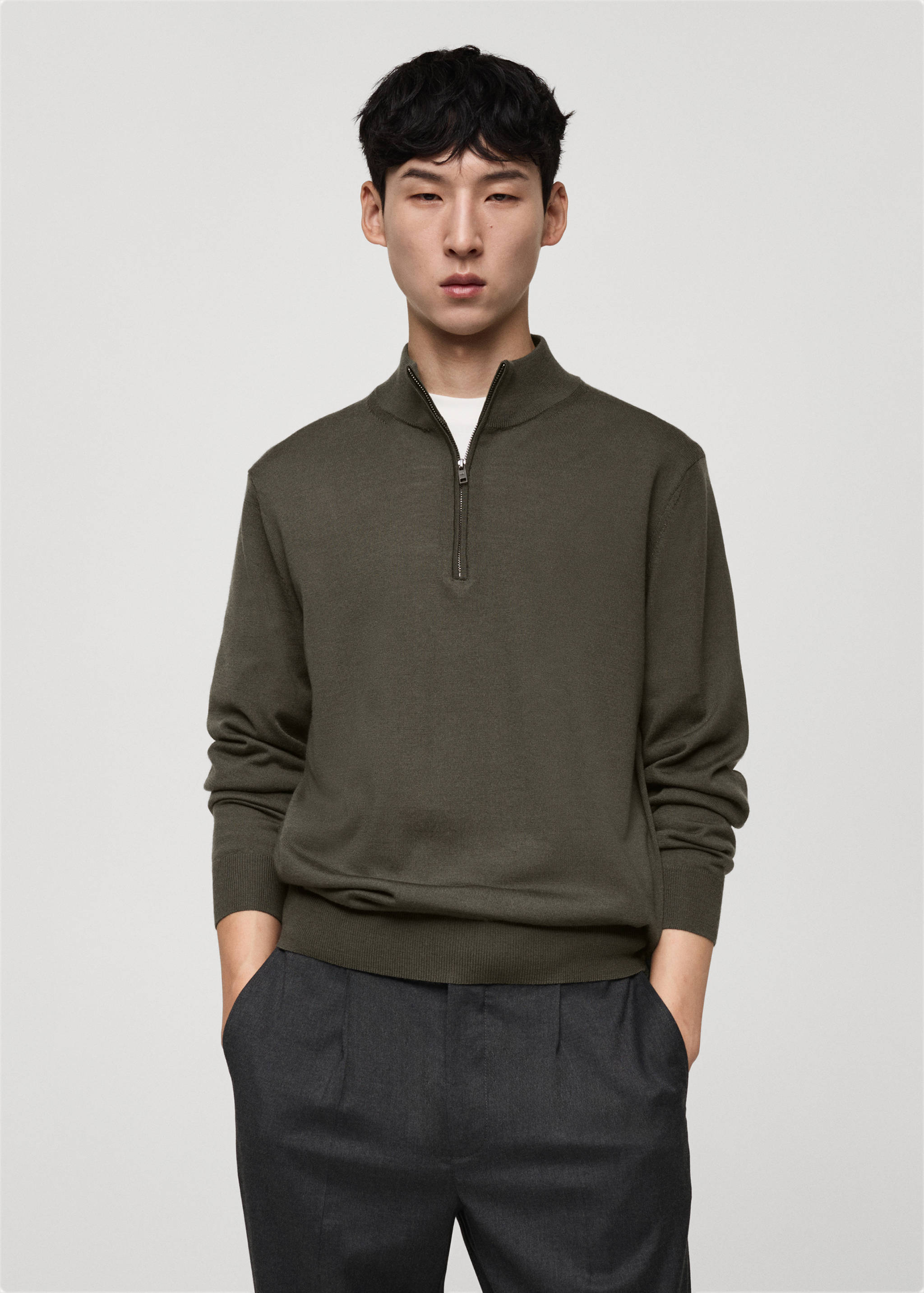 100% merino wool sweater with zip-neck - Medium plane