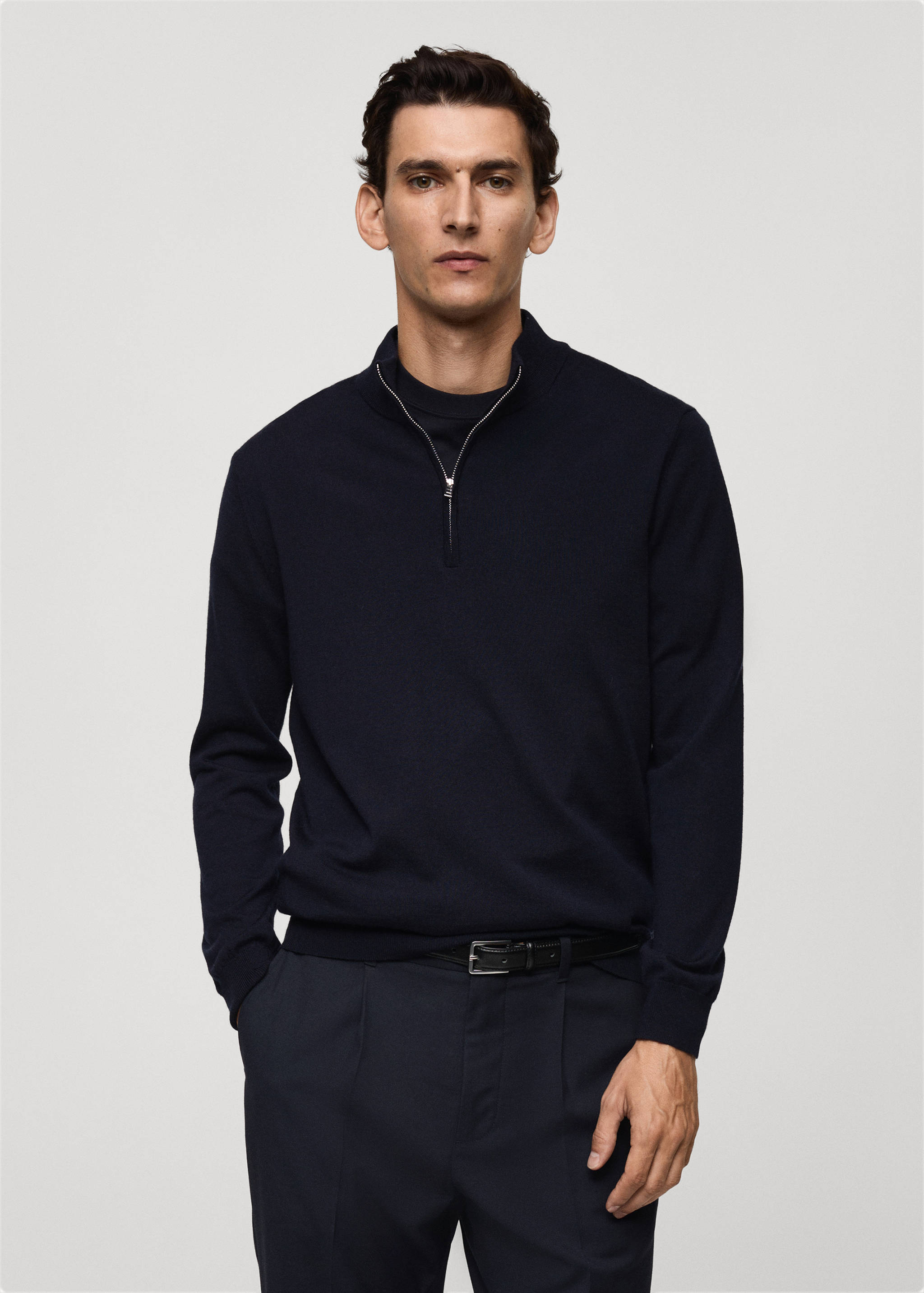 100% merino wool sweater with zip-neck - Medium plane