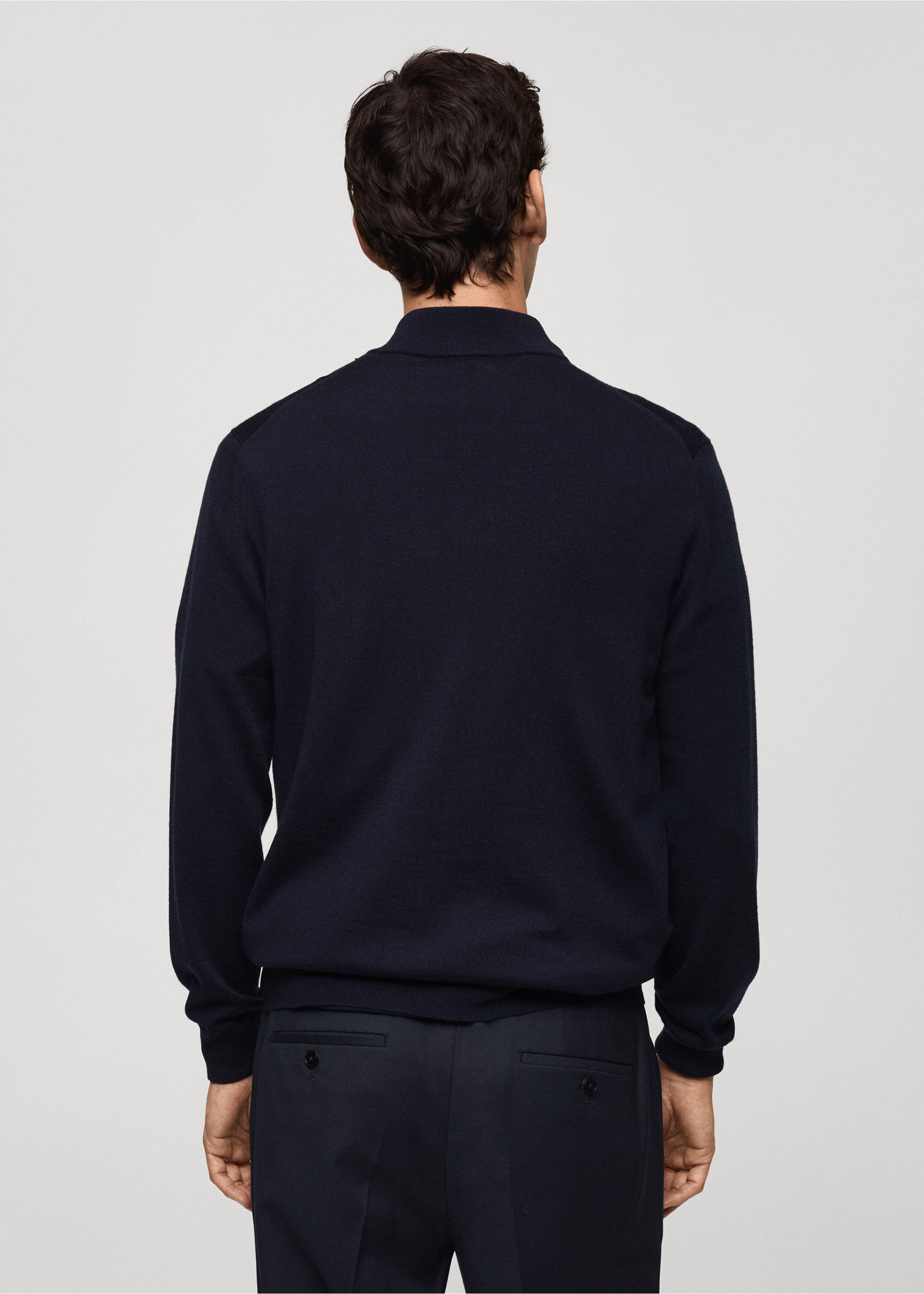 Pullover aus 100 % Merinowolle mit Zip-Kragen - Rückseite des Artikels, Dunkles Marineblau. Ref: 77005979-00.