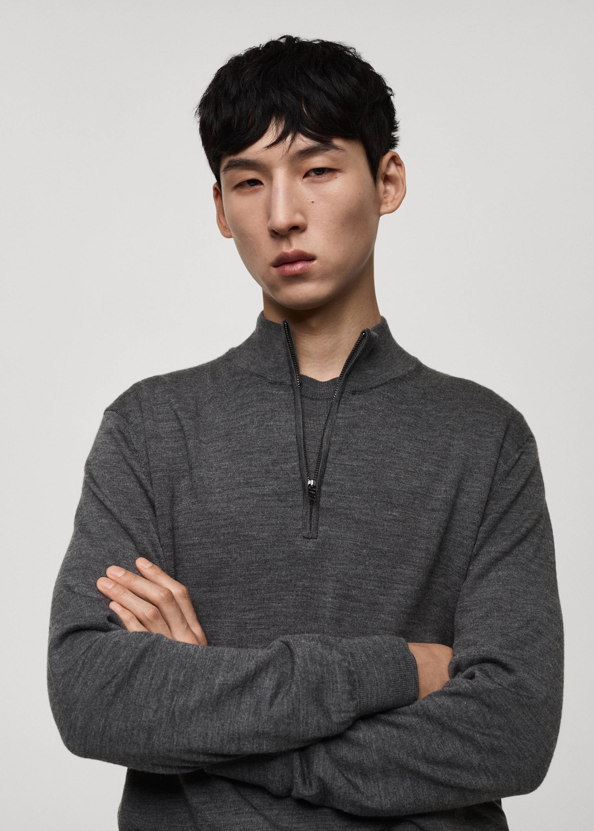 100% merino wool sweater with zip-neck - Details of the article 1