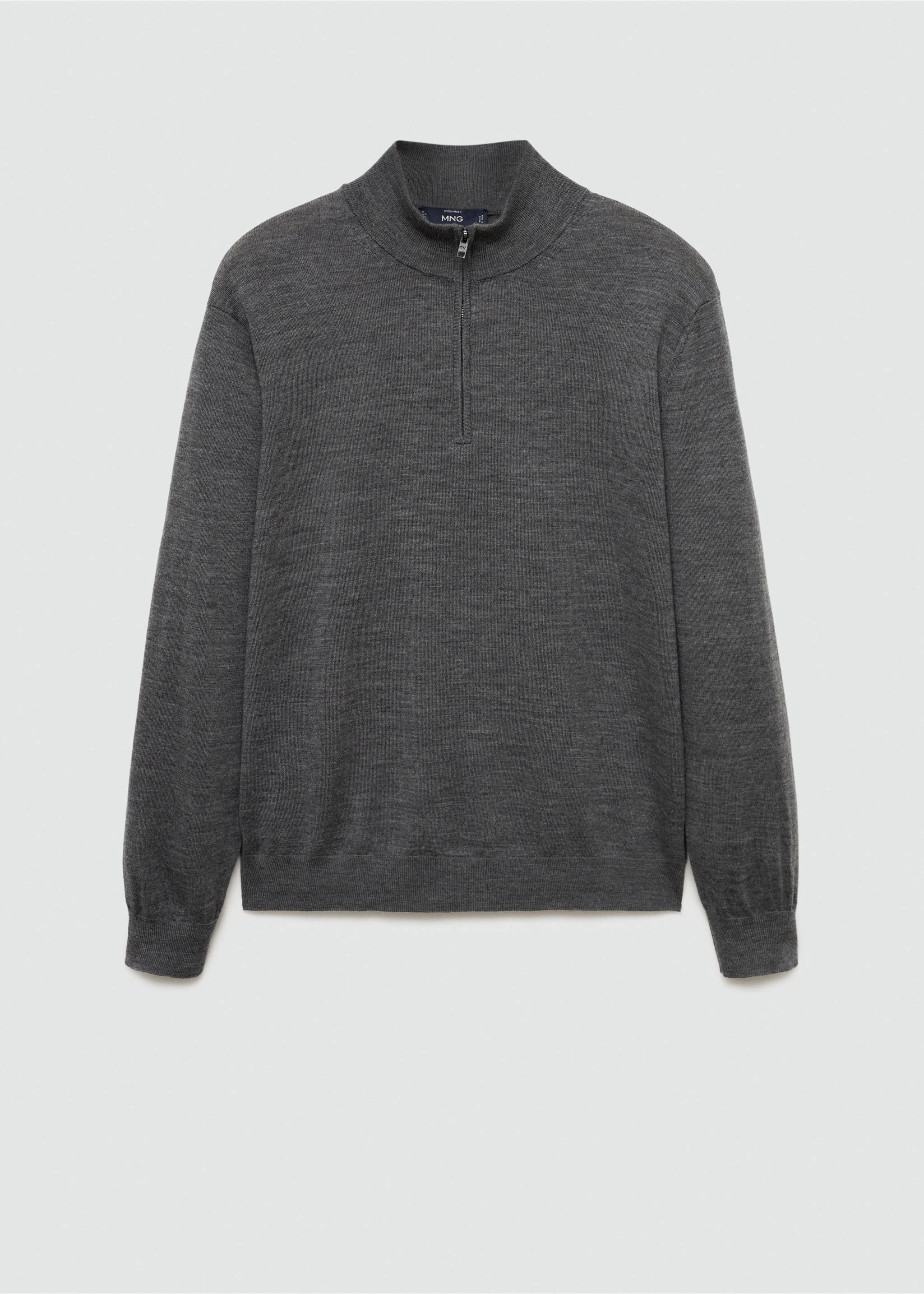Pull-over 100 % laine mérinos col zippé - Article sans modèle, Gris chiné foncé. Ref: 77005979-00.