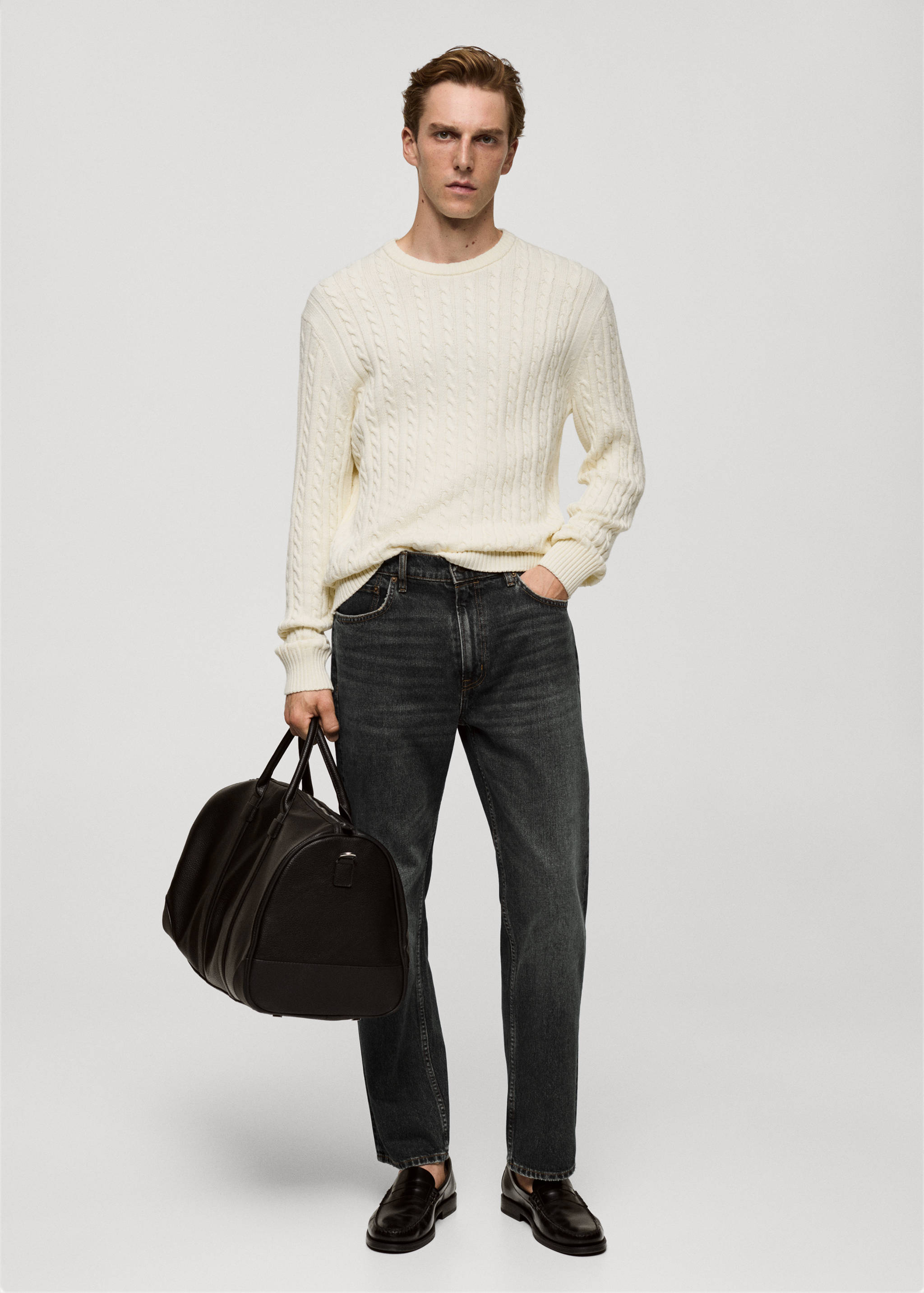 Cable-knit cotton-blend sweater - General plane