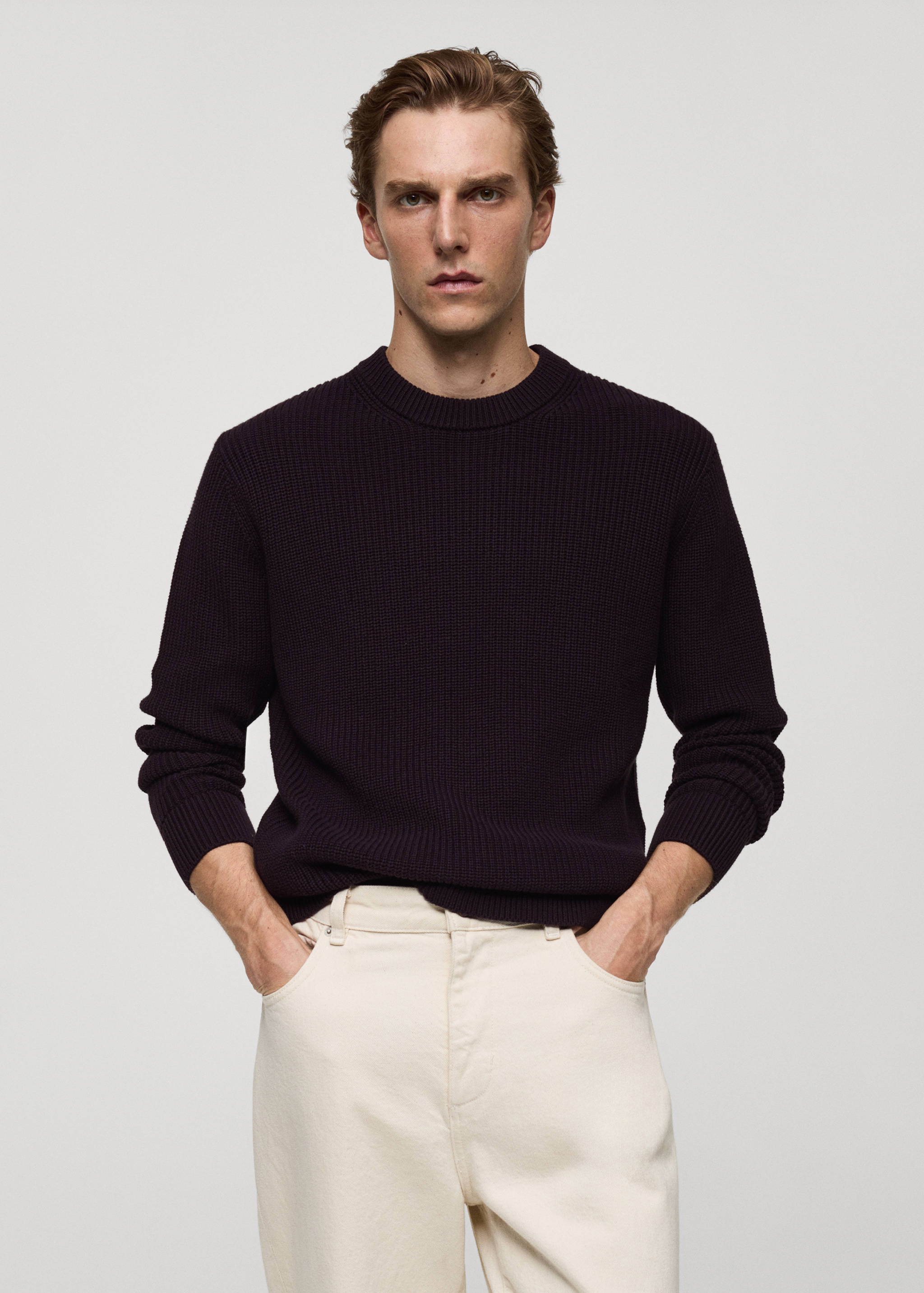 Pull-over coton maille côtelée - Plan moyen