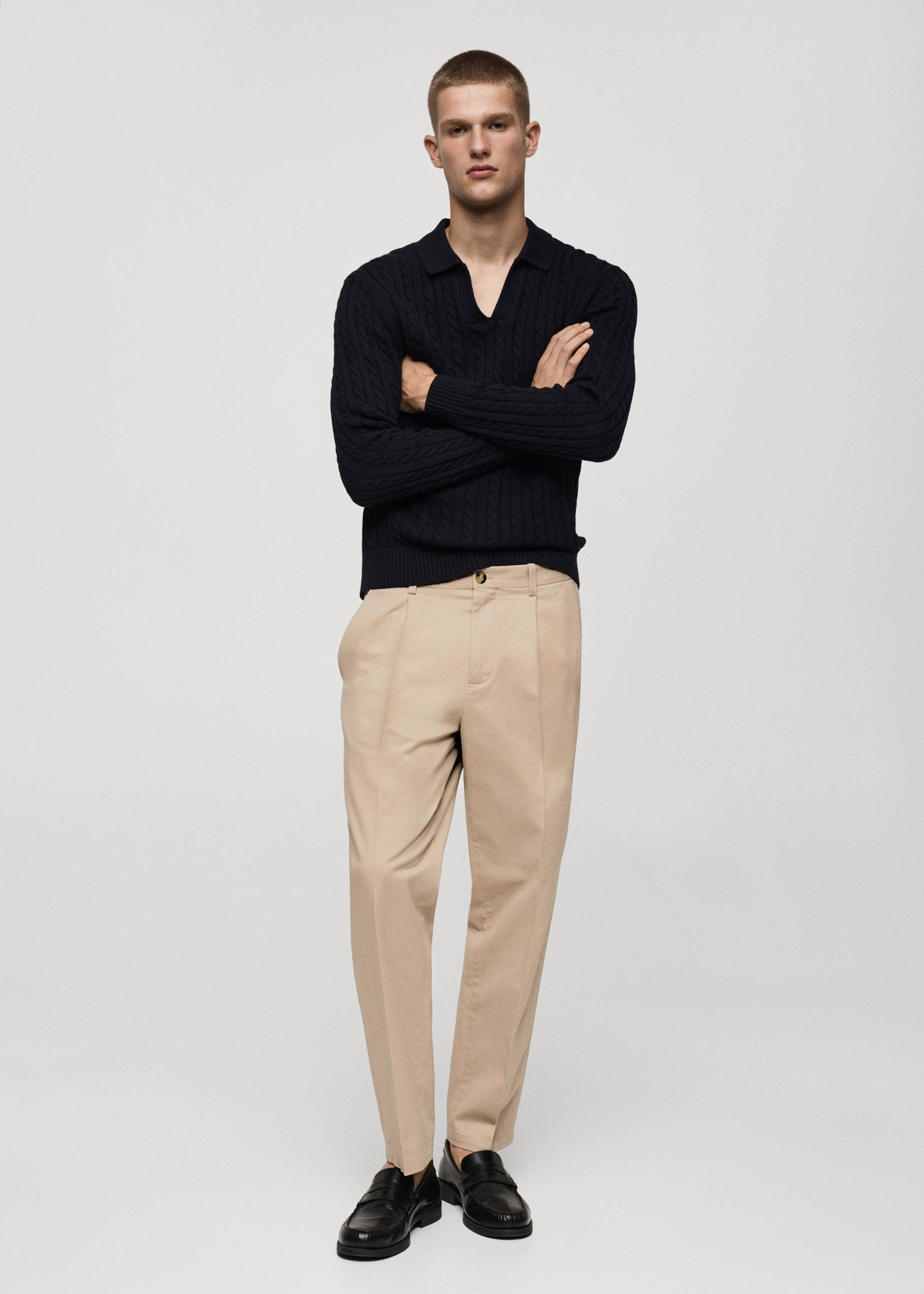 Pull-over polo maille moyenne torsadée - Plan général