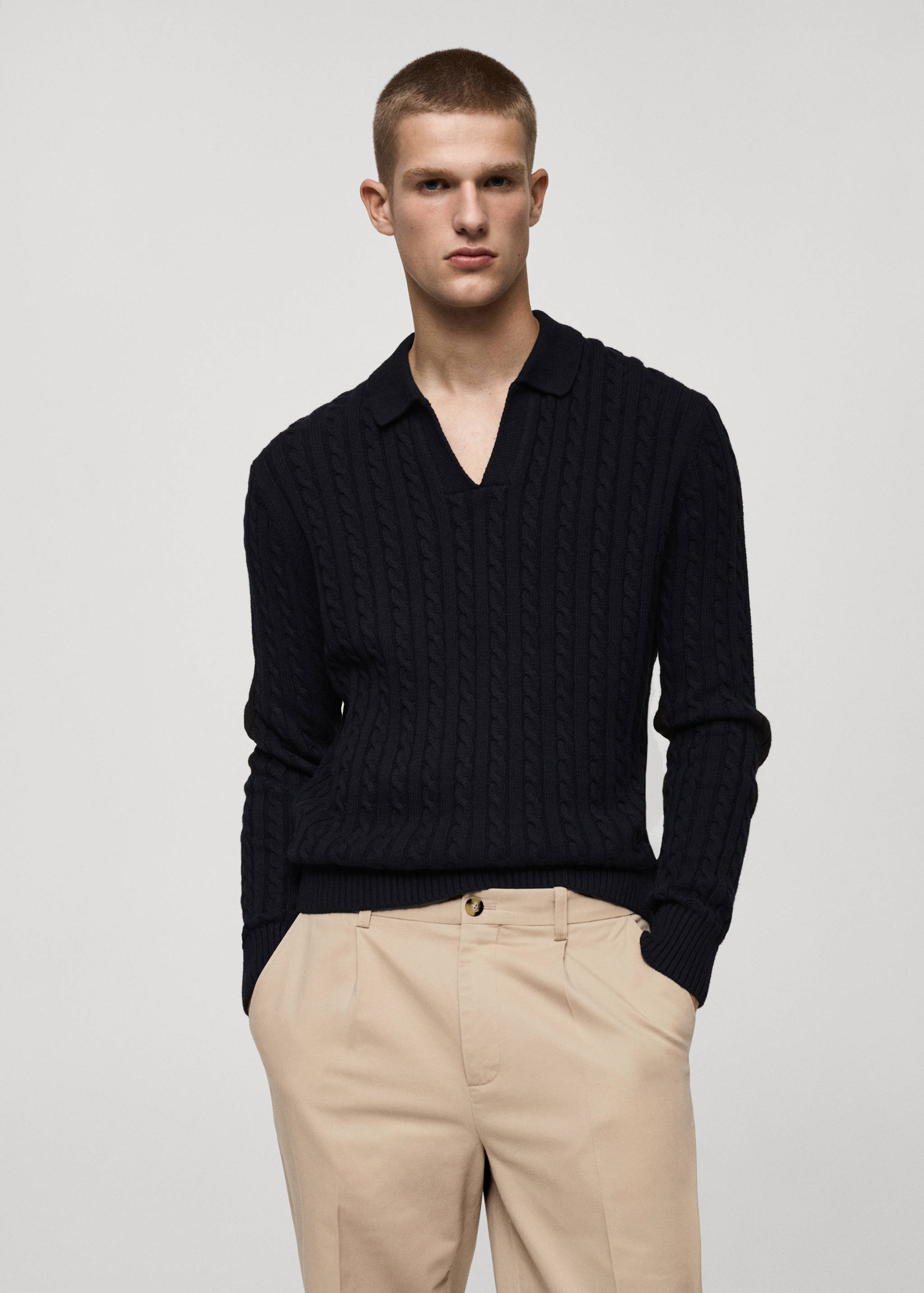 Pull-over polo maille moyenne torsadée - Plan moyen