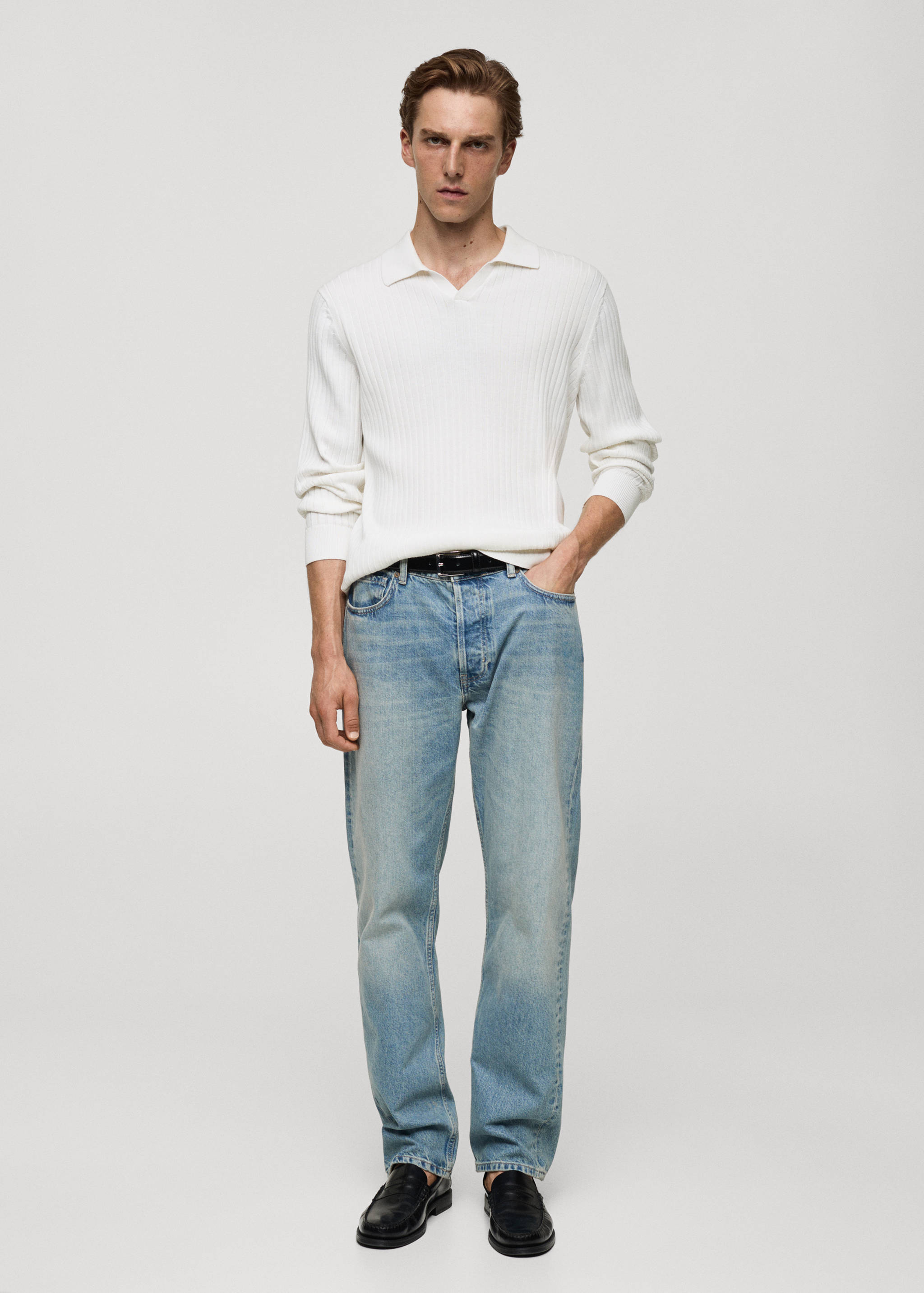 Pull-over polo maille fine côtelée - Plan général