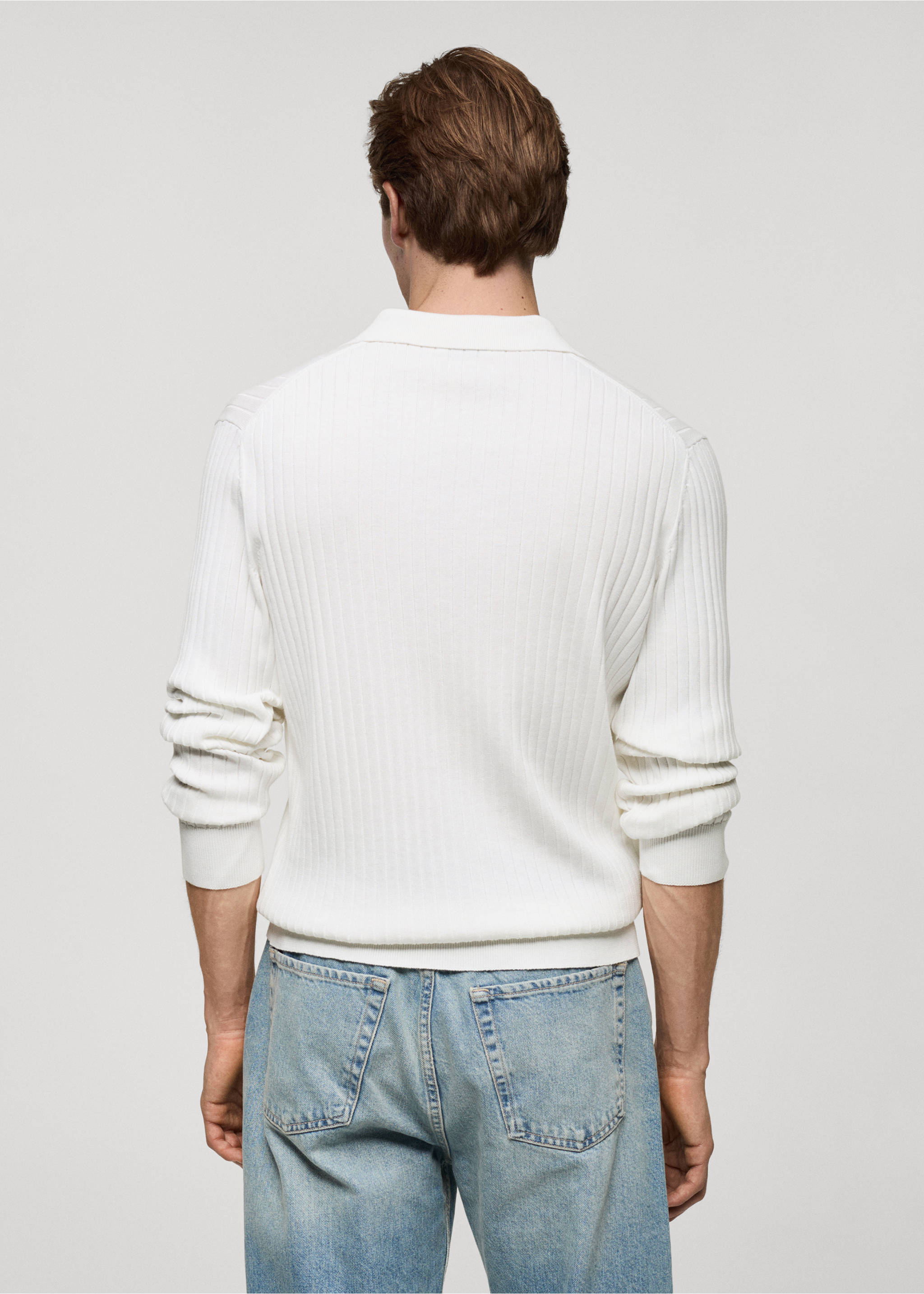 Fine rib-knit polo sweater - Reverse of the article, Off White. Ref: 77005983-00.