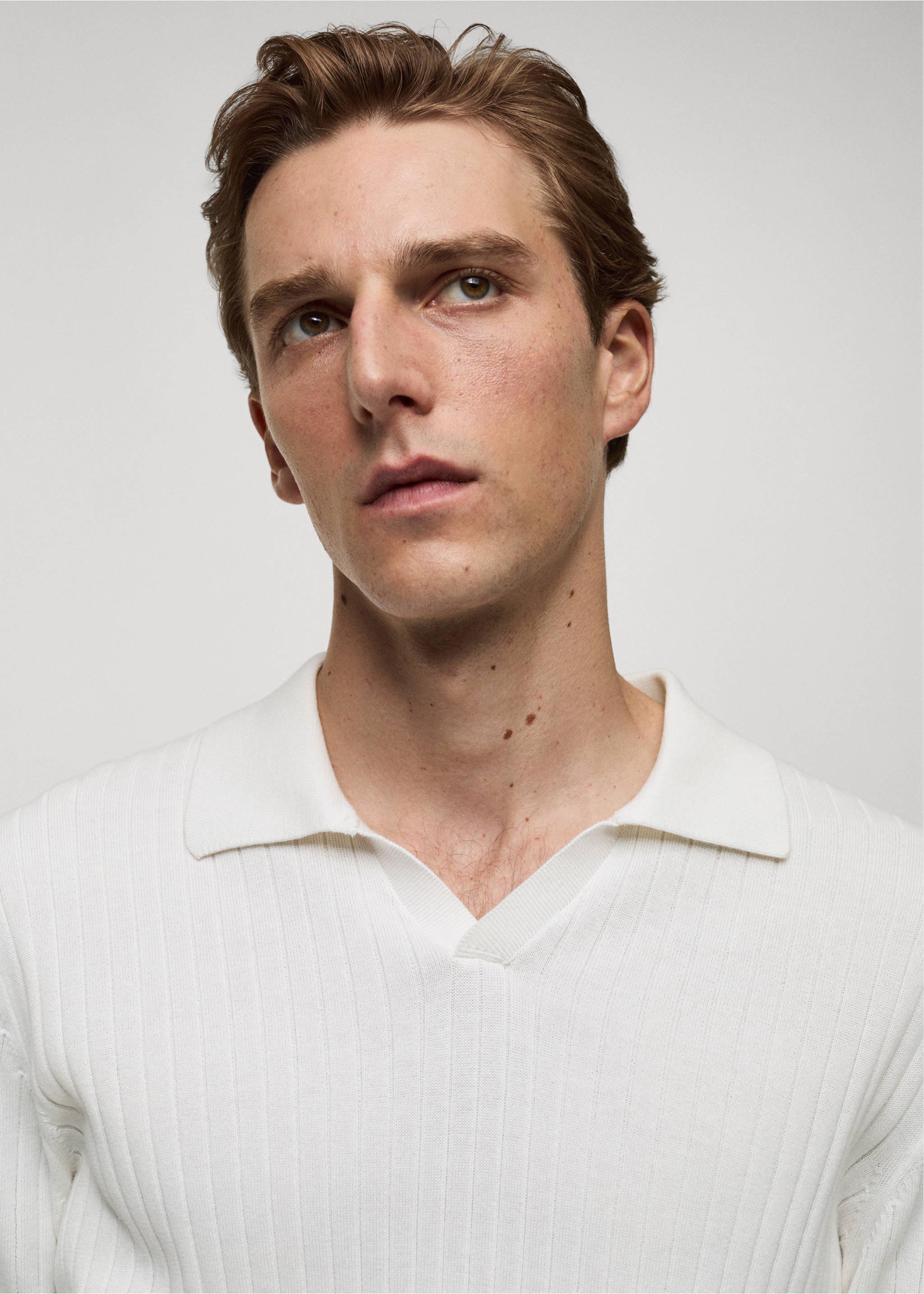 Fine rib-knit polo sweater - Details of the article 1, Off White. Ref: 77005983-00.