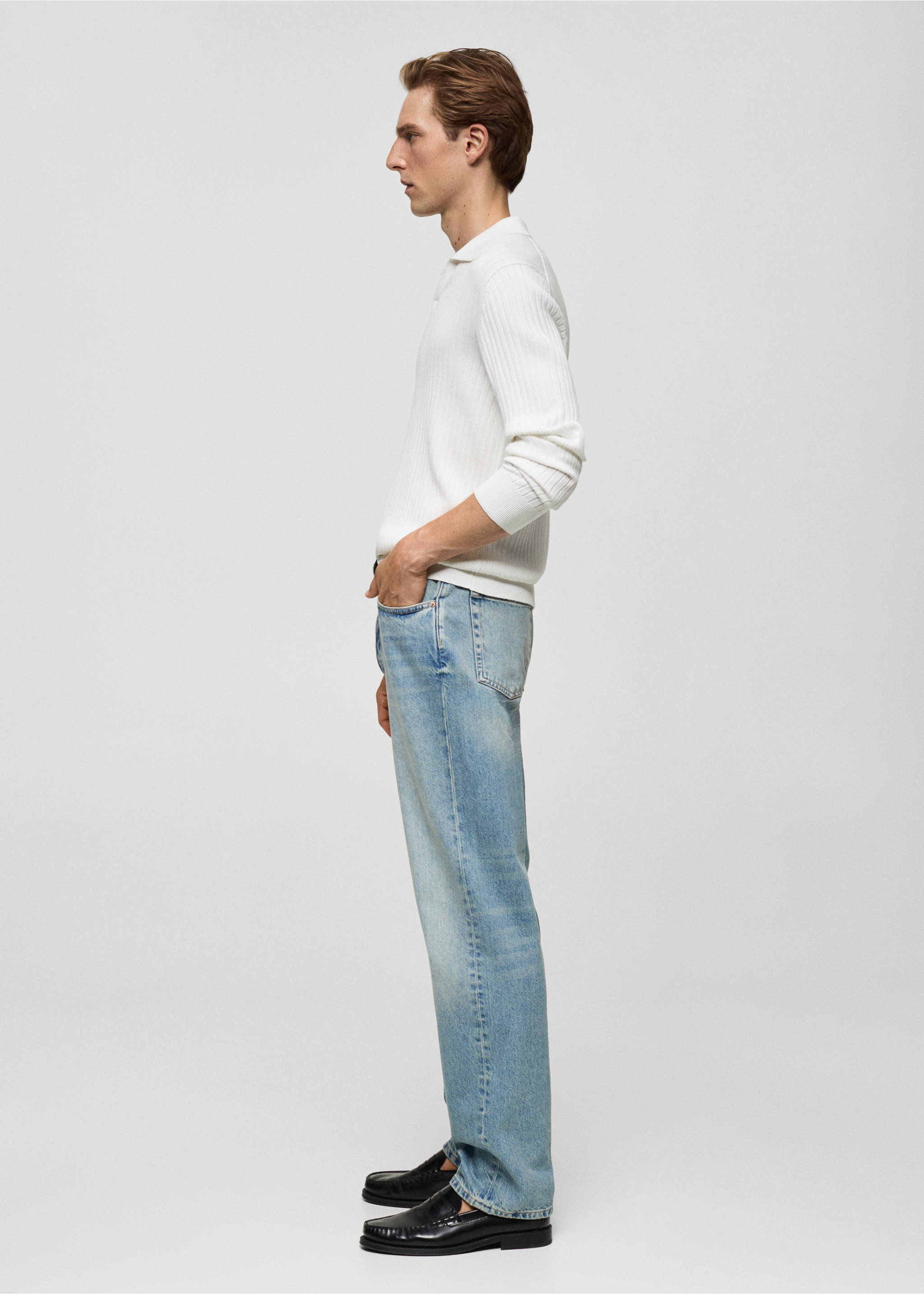 Fine rib-knit polo sweater - Details of the article 2, Off White. Ref: 77005983-00.