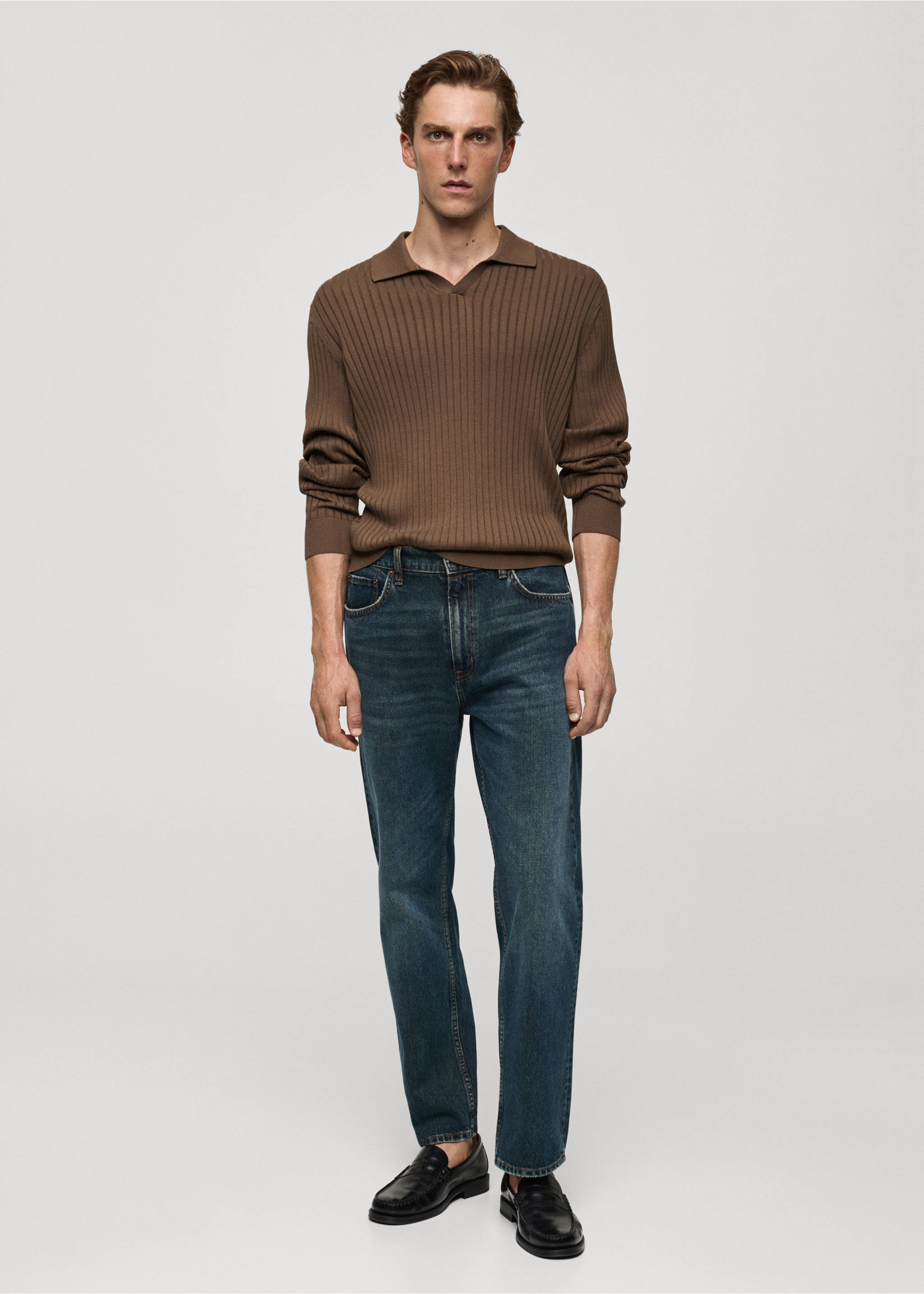 Fine rib-knit polo sweater - General plane, Mink Grey. Ref: 77005983-00.